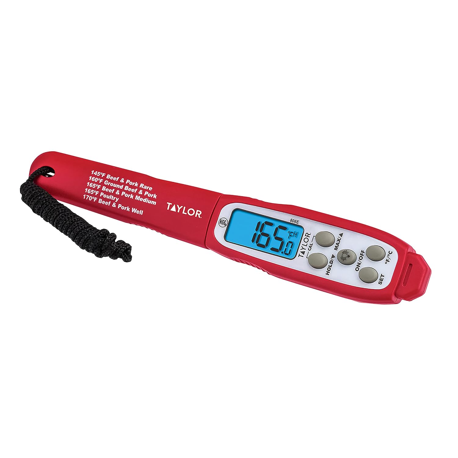 Digital Waterproof Thermometer with Bright Blue Backlight for Kitchen, Meat, Food, Grilling, BBQ Cooking, Red, Standard (806GW)