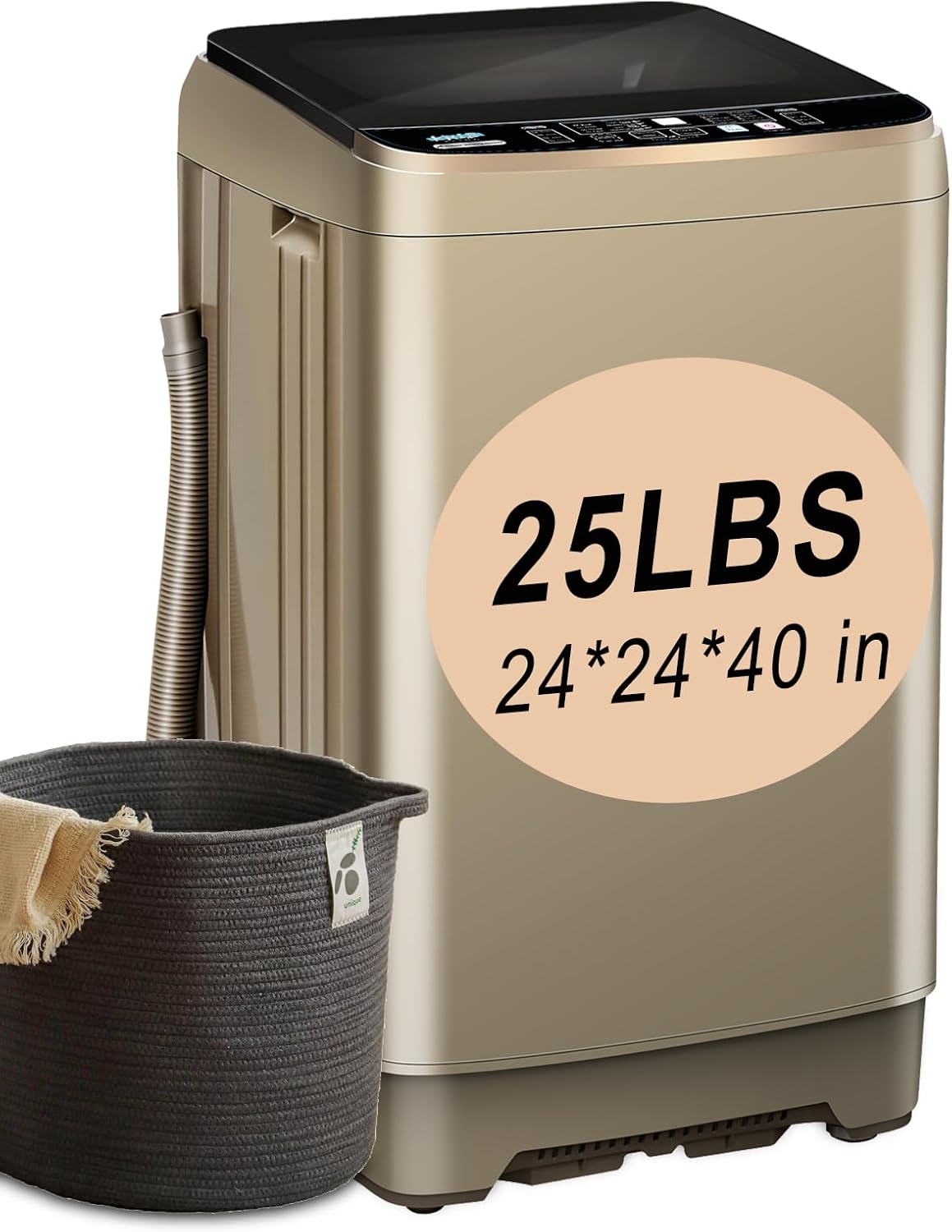 Automatic Washer 25 lbs (approx. 11.3 kg) Compact Portable Washer with LED Display, Drainage, 10 Wash Programs and 8 Water Levels Perfect for Dorm Rooms, Apartments, RVs, Golden