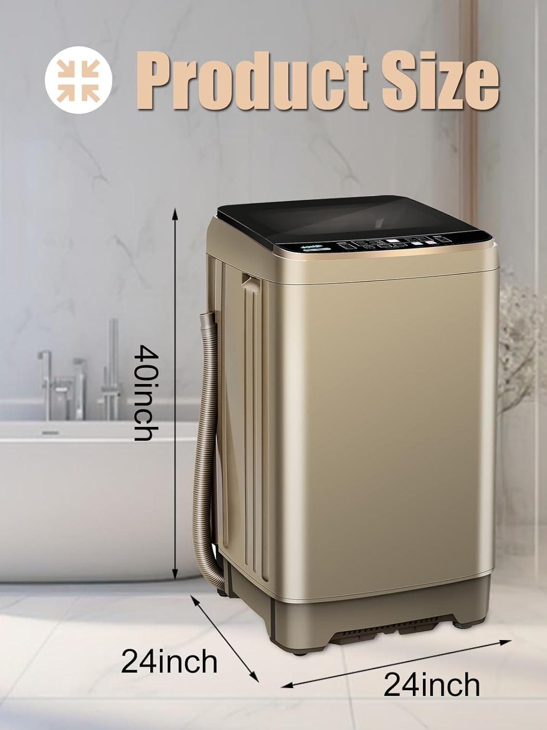 Automatic Washer 25 lbs (approx. 11.3 kg) Compact Portable Washer with LED Display, Drainage, 10 Wash Programs and 8 Water Levels Perfect for Dorm Rooms, Apartments, RVs, Golden