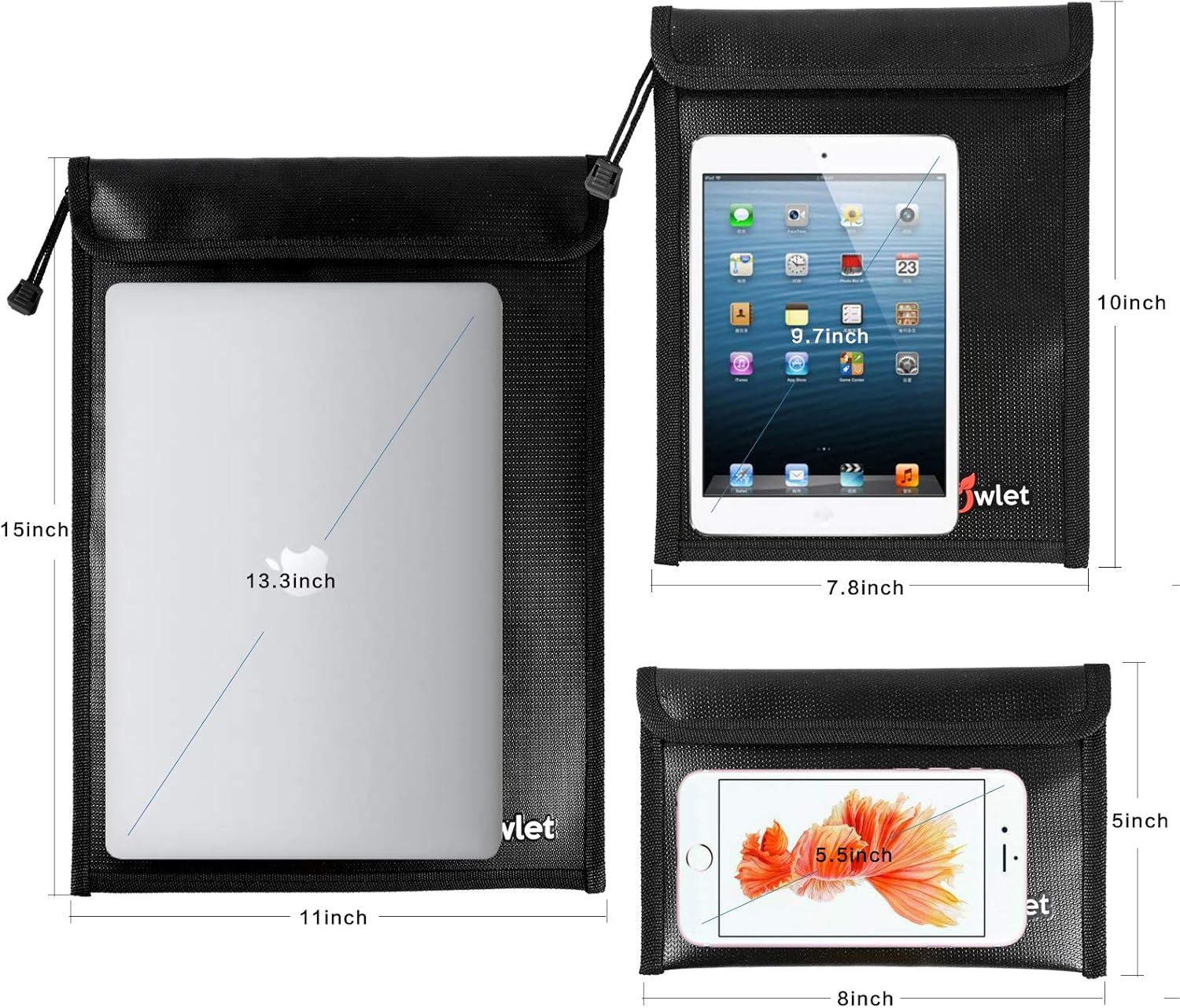 3 Piece Fireproof Waterproof Money File Pouch
