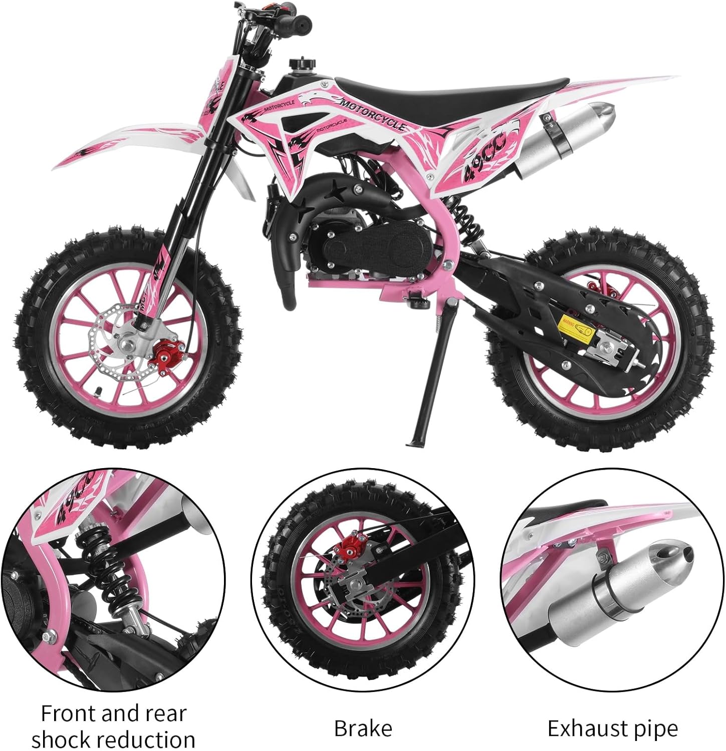 Kids Dirt Bike, 49cc Gas, 2 Stroke, Off Road, Pink