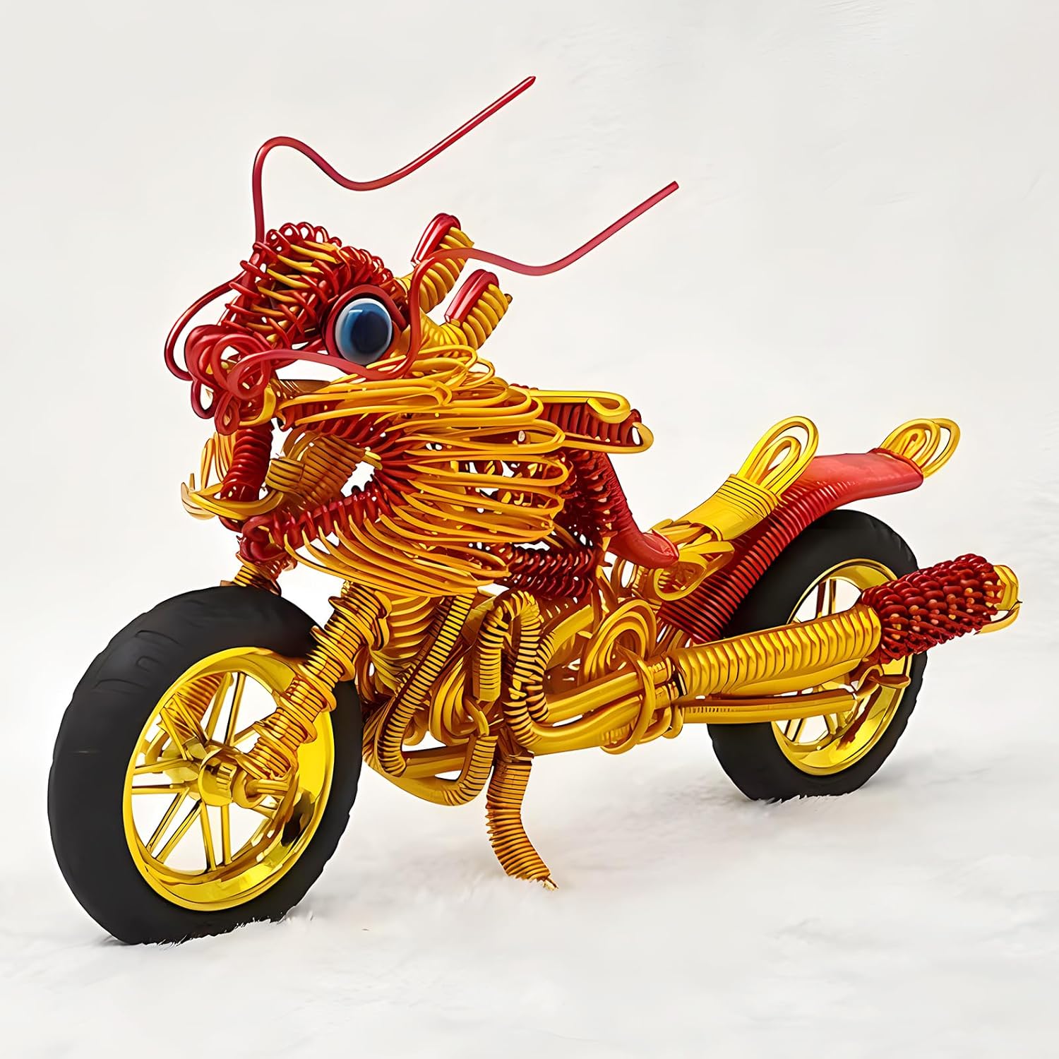 Handmade Aluminum Wire Motorcycle Model, Red and Yellow