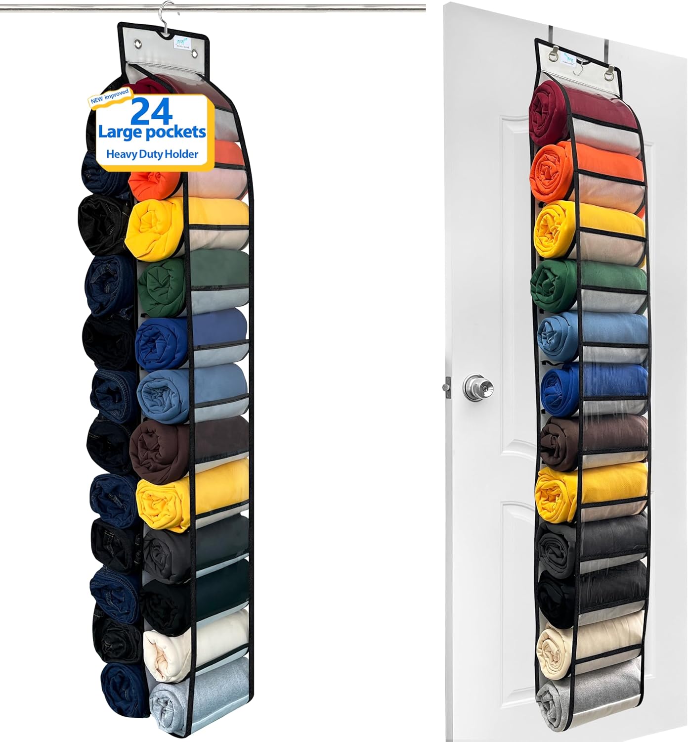 Bottoms Organizer,24 Spacious Pockets,Wardrobe Organizer and Storage,New and Improved 2024,Closet Organizer,White/Black 1 Piece