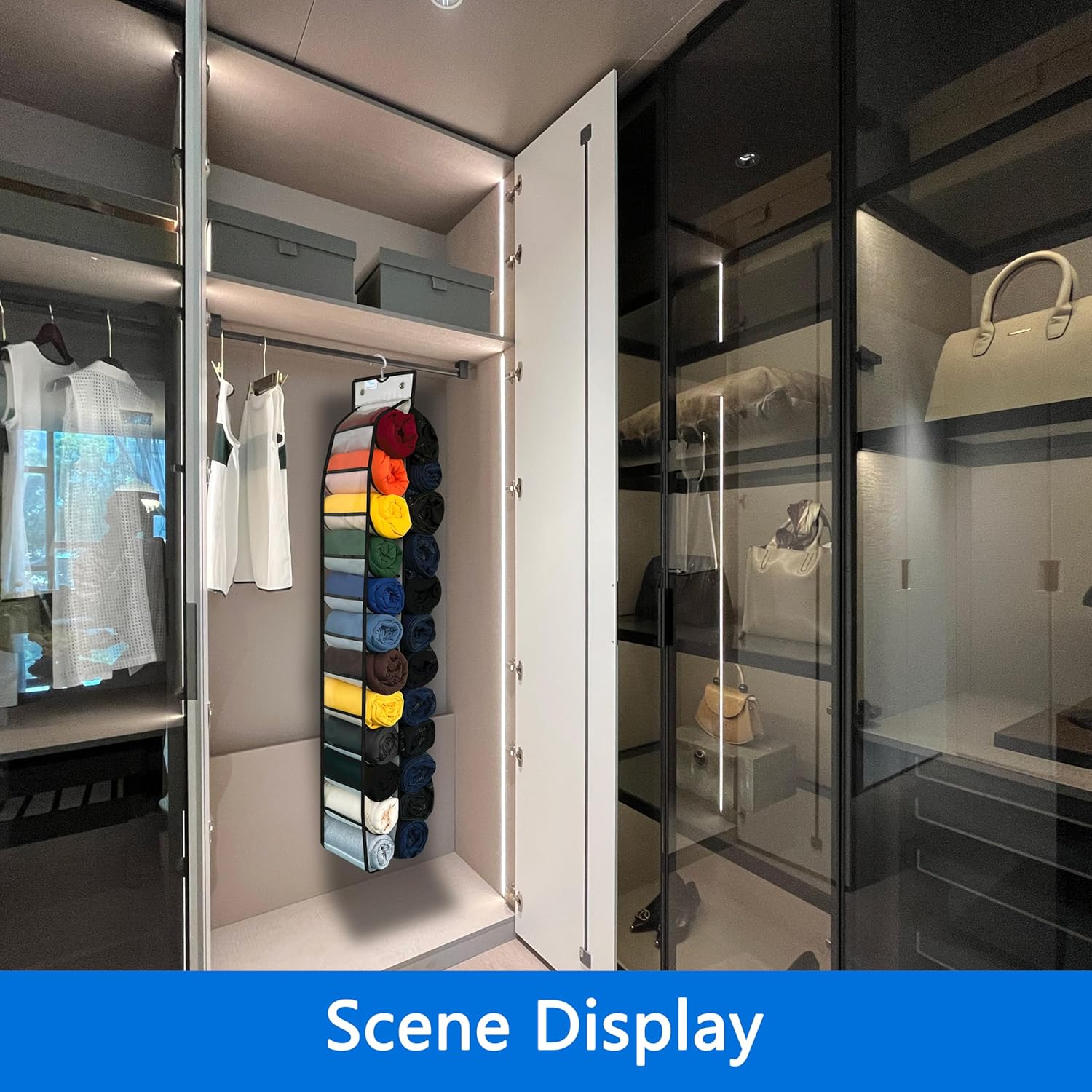 Bottoms Organizer,24 Spacious Pockets,Wardrobe Organizer and Storage,New and Improved 2024,Closet Organizer,White/Black 1 Piece