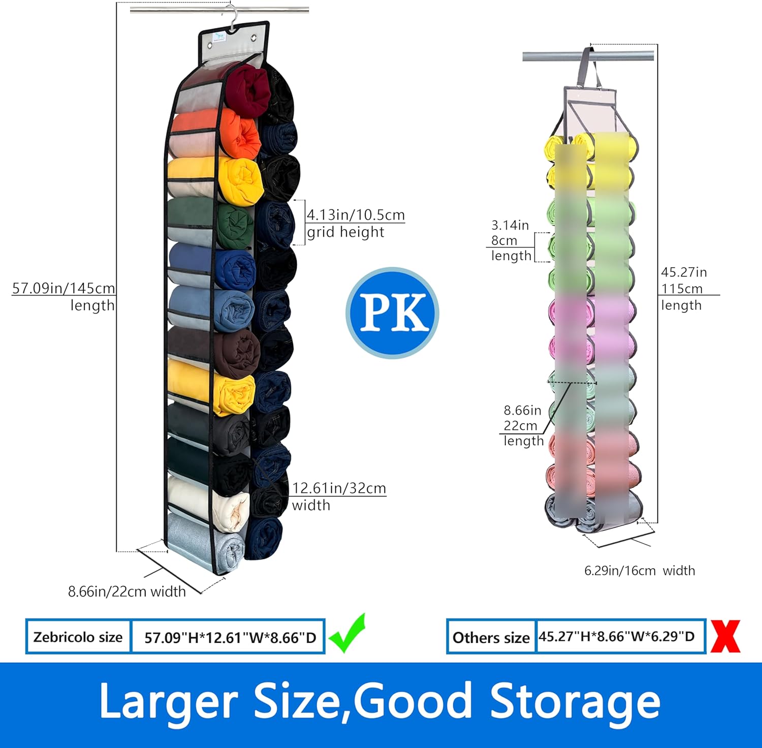 Bottoms Organizer,24 Spacious Pockets,Wardrobe Organizer and Storage,New and Improved 2024,Closet Organizer,White/Black 1 Piece