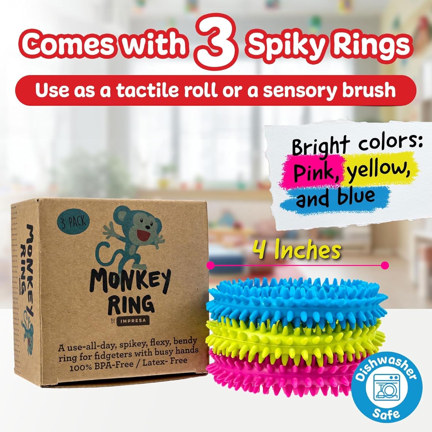 3 Pack Spiked Sensory Rings, Fidget Bracelet