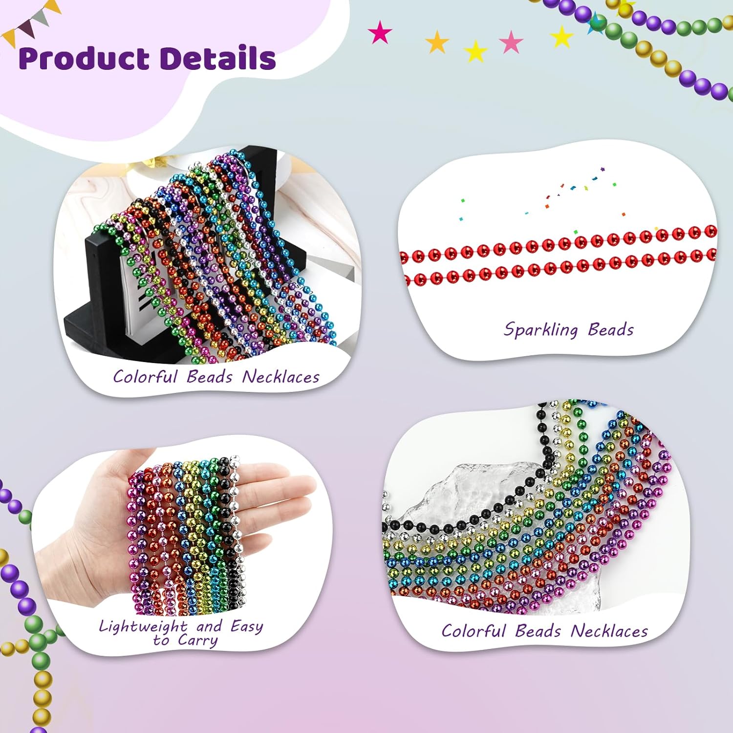 24 Pieces Mardi Gras Beaded Necklaces