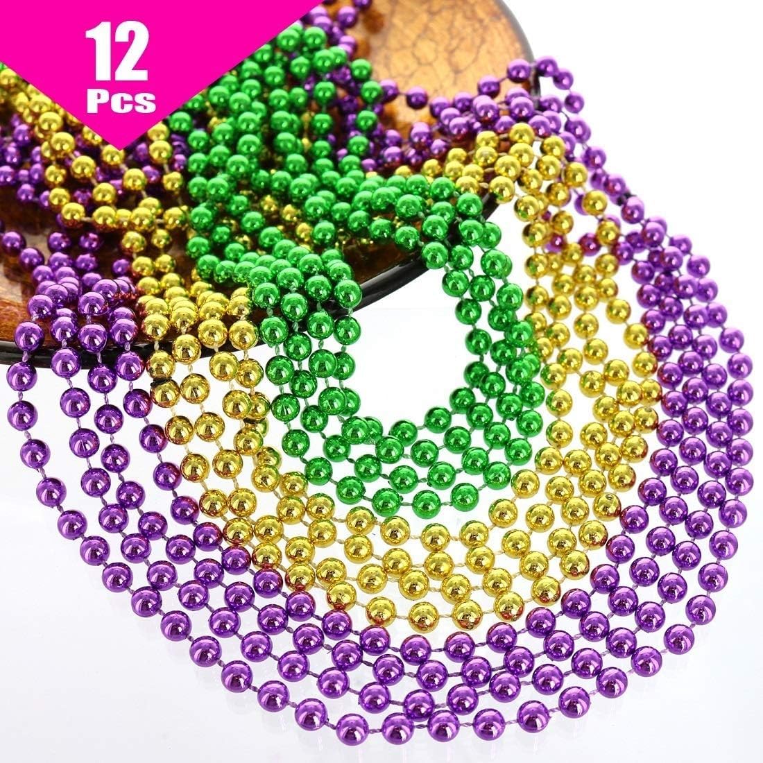 12 Pieces Mardi Gras Beads, Multi Color