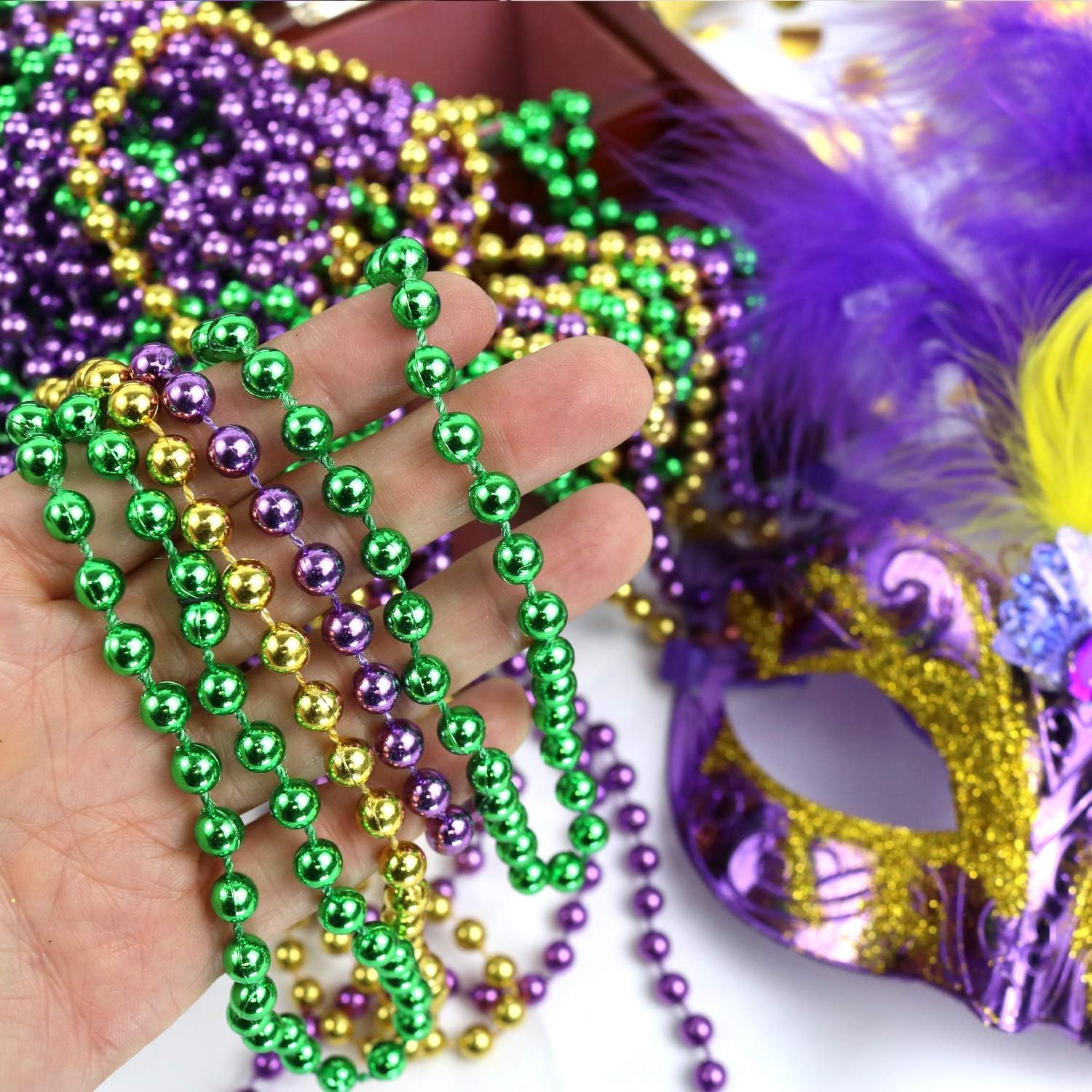 12 Pieces Mardi Gras Beads, Multi Color