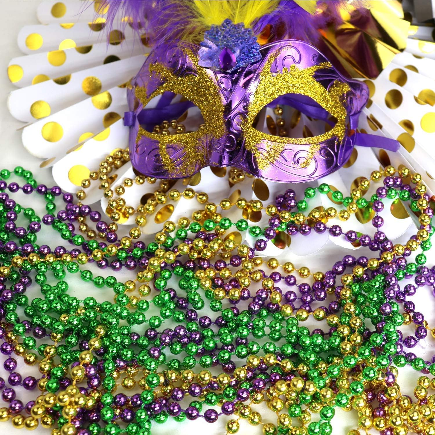 12 Pieces Mardi Gras Beads, Multi Color