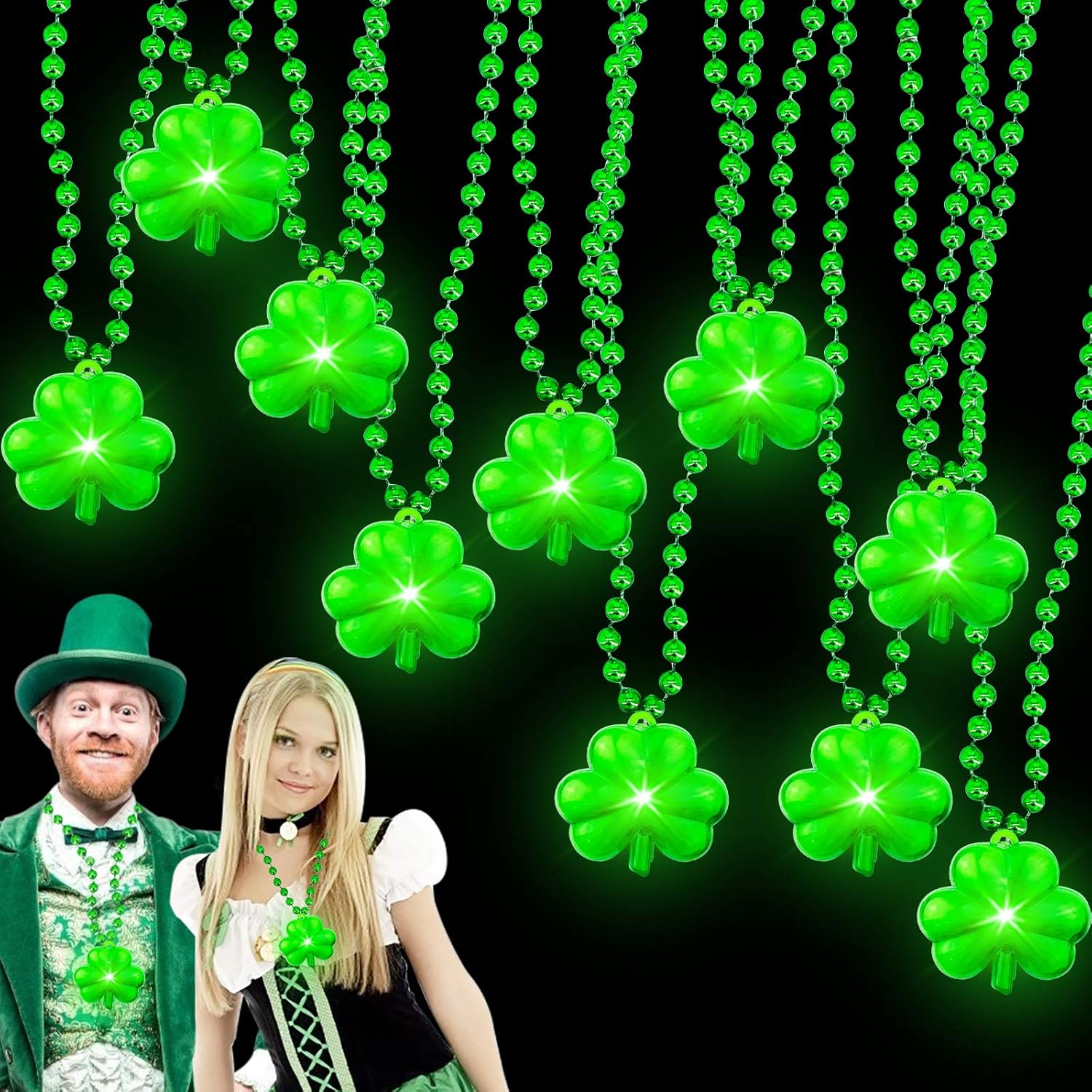 10 Pack St. Patrick's Day Glowing Shamrock Necklace
