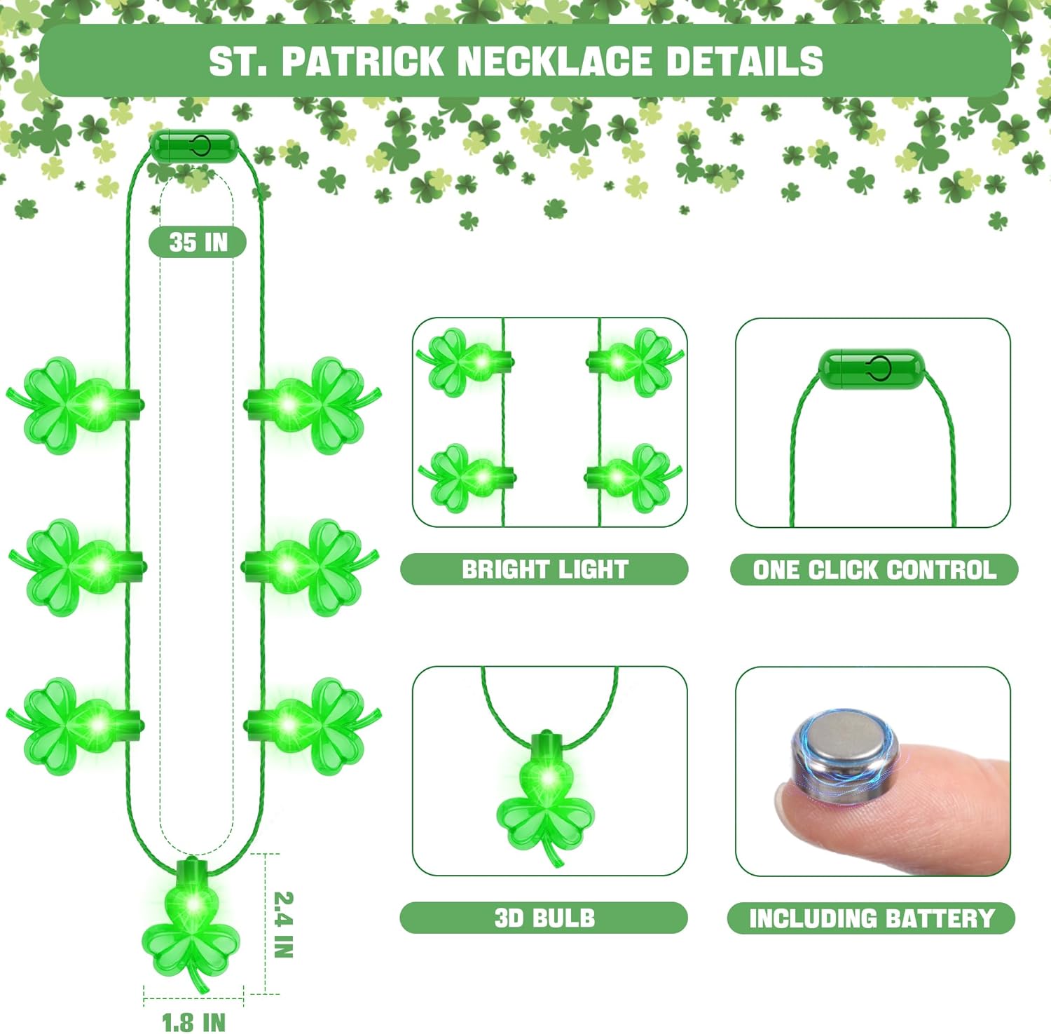 3 Pack Light Up St. Patrick's Day Necklace Accessories