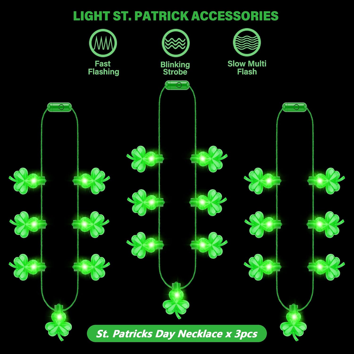 3 Pack Light Up St. Patrick's Day Necklace Accessories