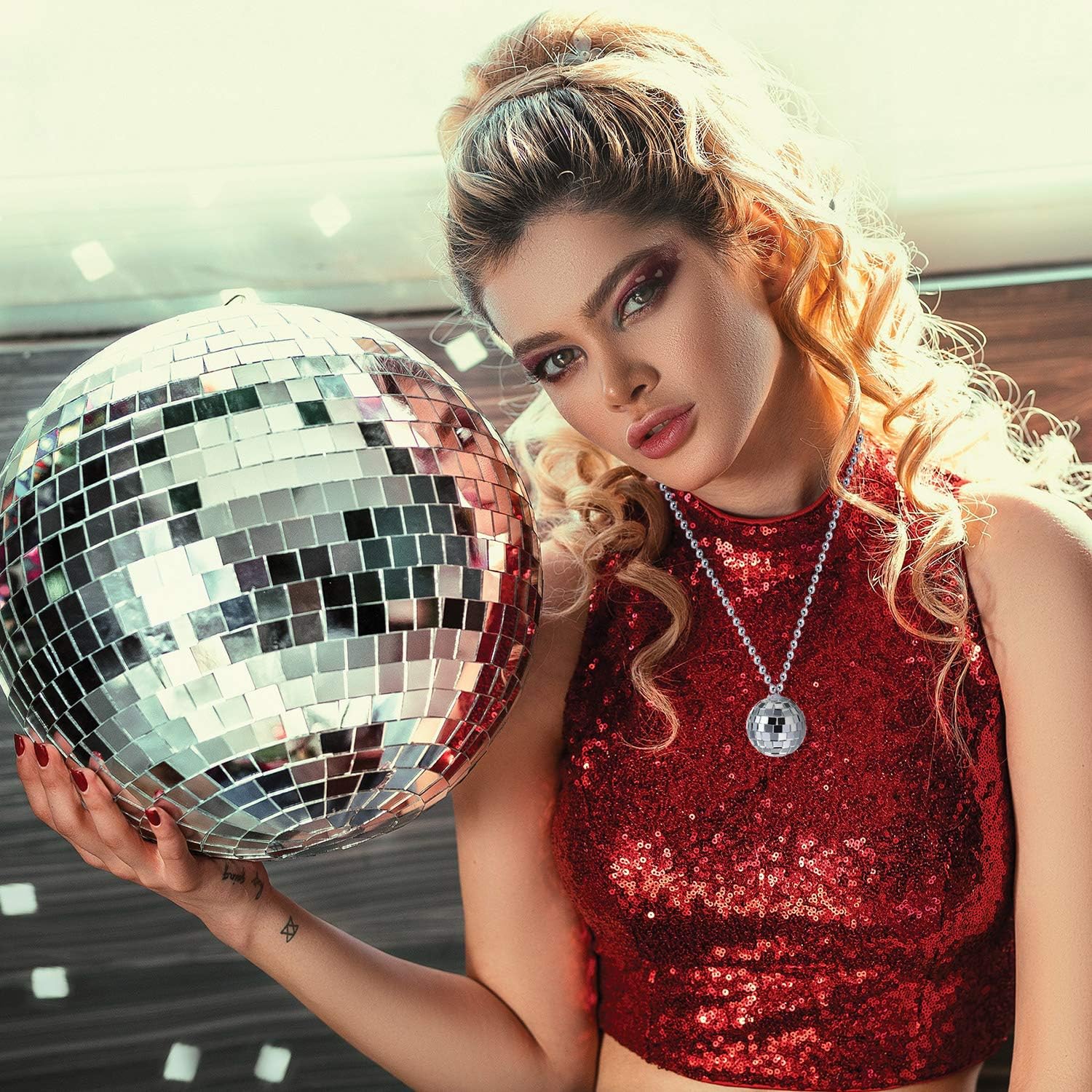 12 Pack Disco Ball Costume Necklace