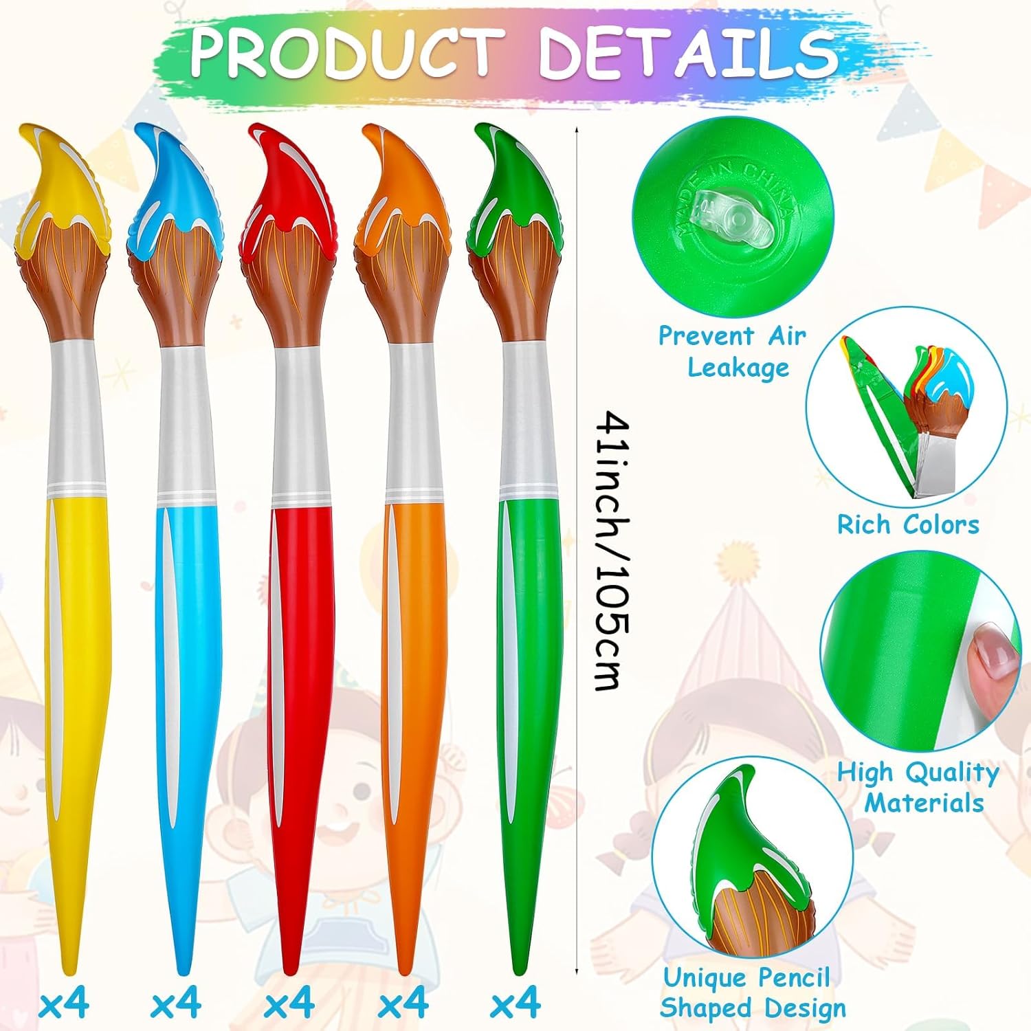 20 Pack Furbeko Jumbo Inflatable Paintbrush, 5 Colors