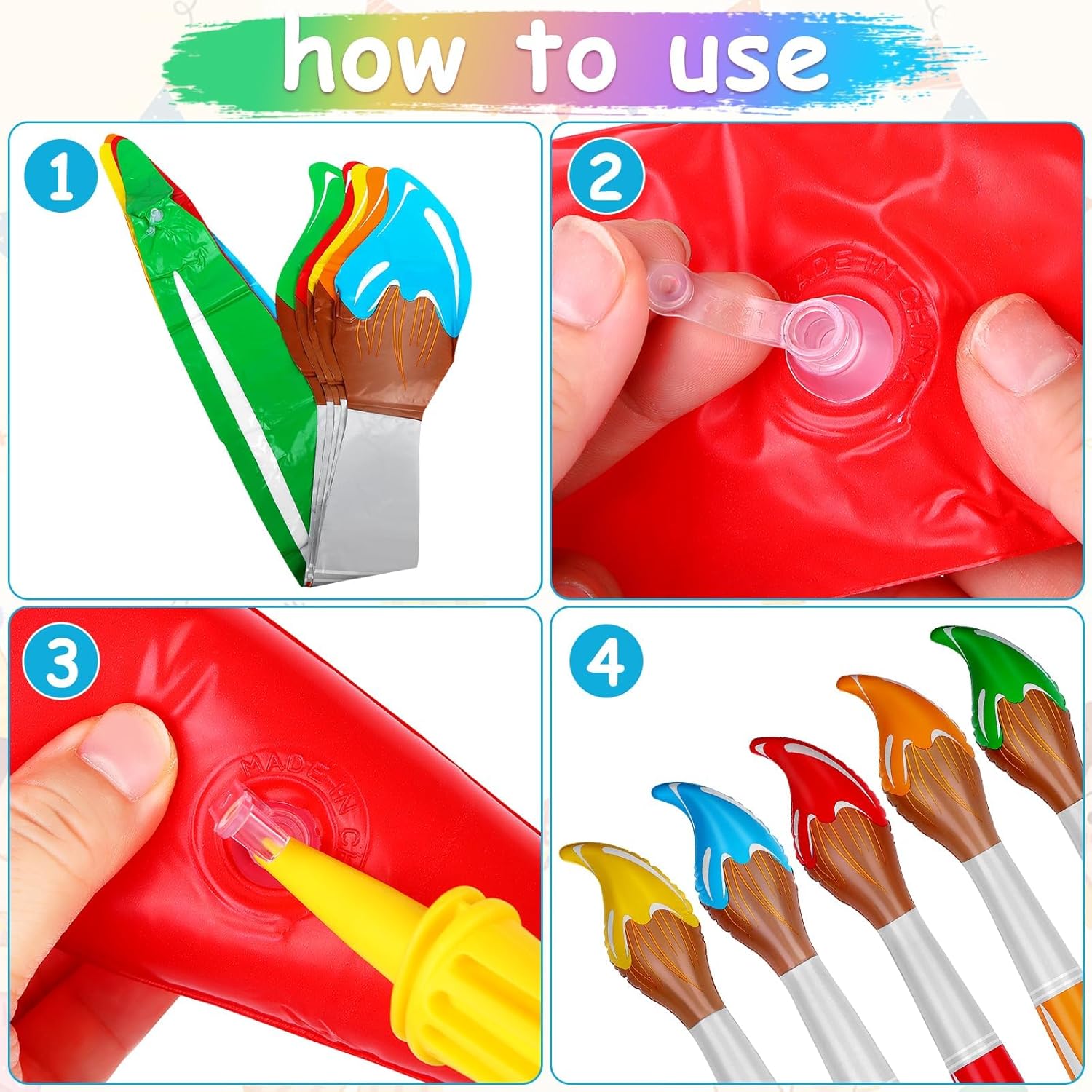 20 Pack Furbeko Jumbo Inflatable Paintbrush, 5 Colors
