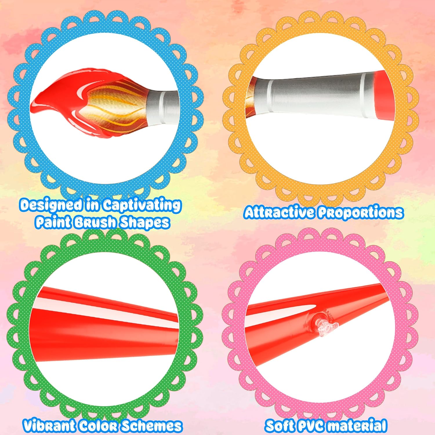 41" 10 Inflatable Paint Brushes, 5 Colors