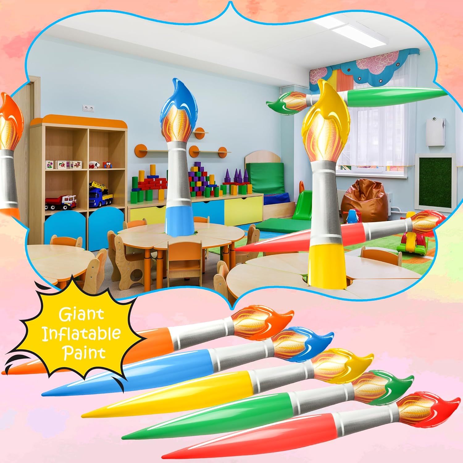 41" 10 Inflatable Paint Brushes, 5 Colors