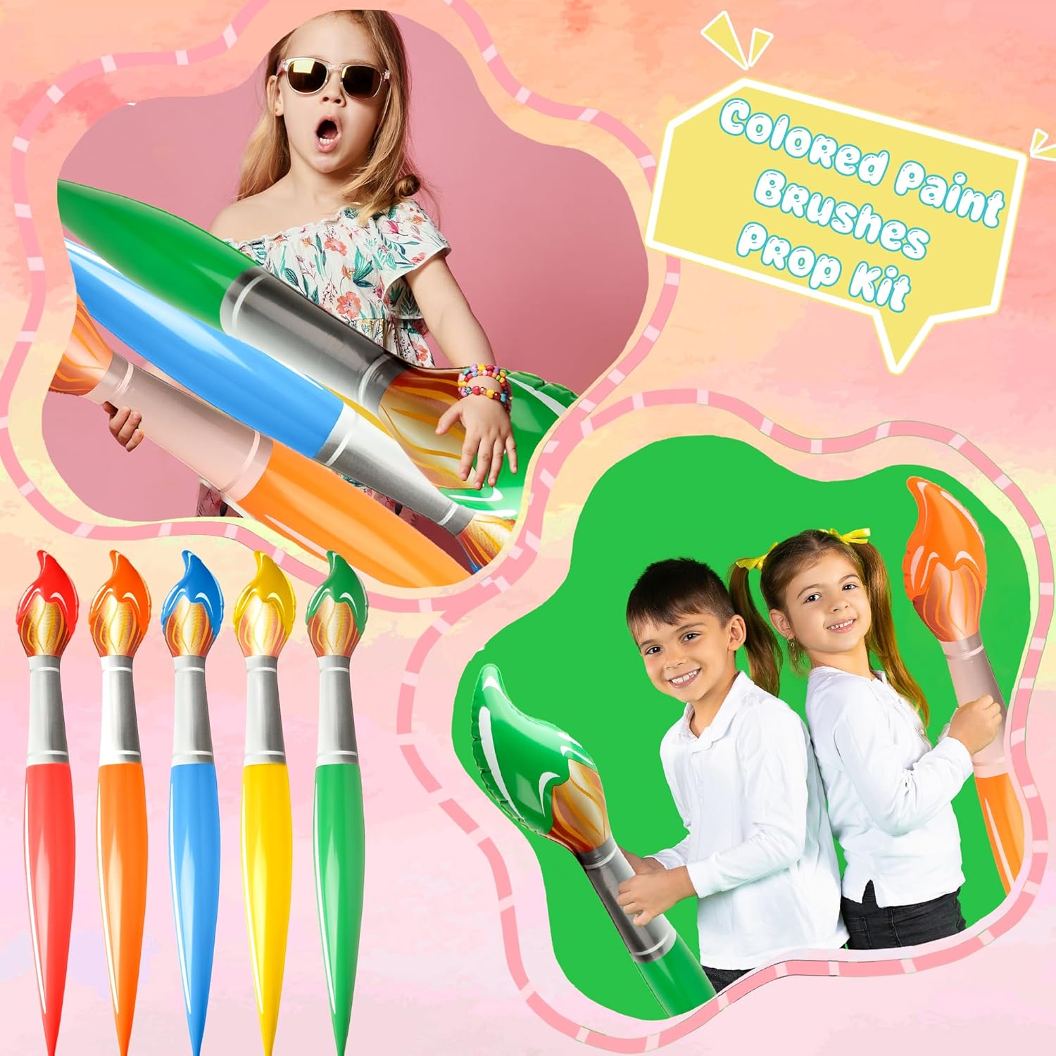 41" 10 Inflatable Paint Brushes, 5 Colors