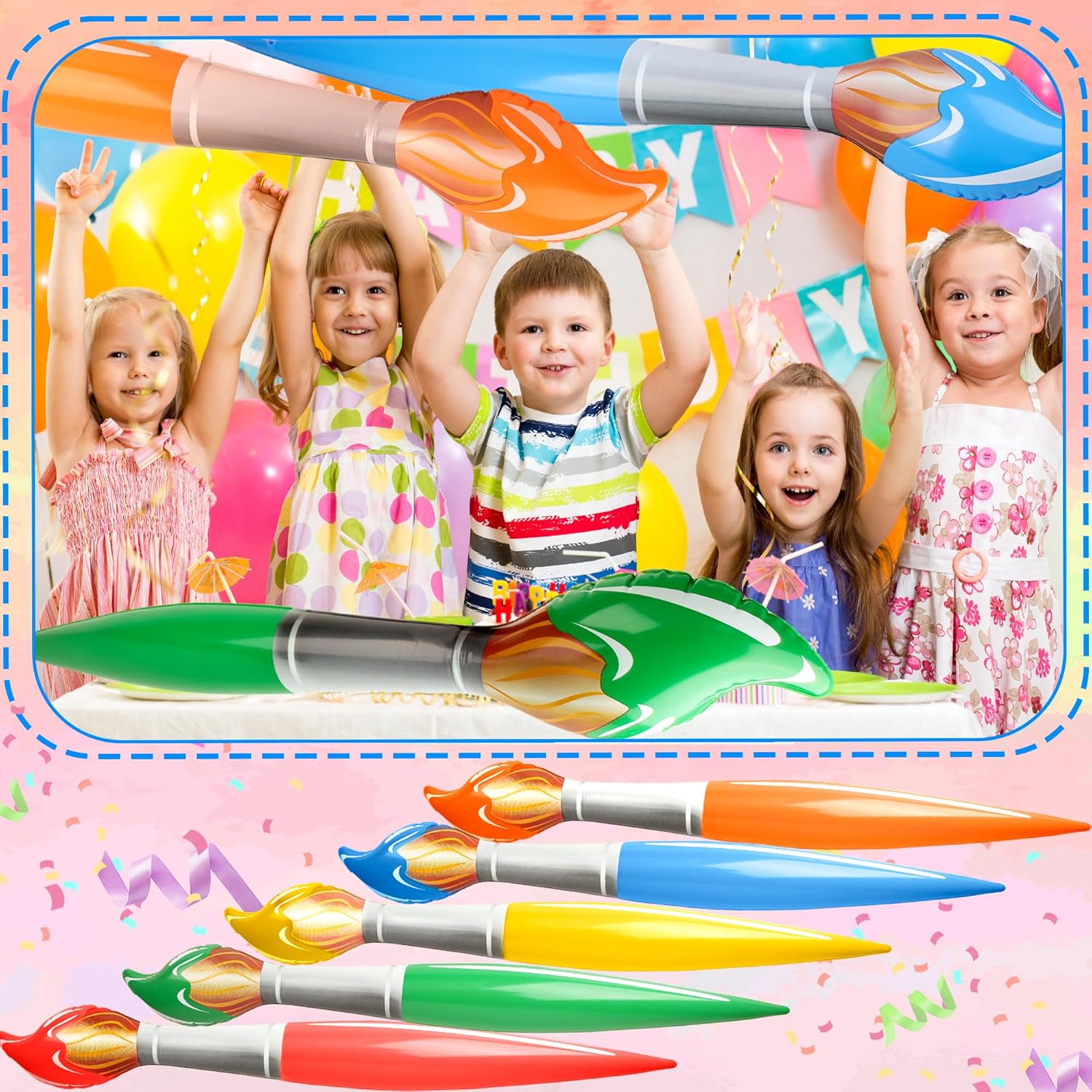 41" 10 Inflatable Paint Brushes, 5 Colors