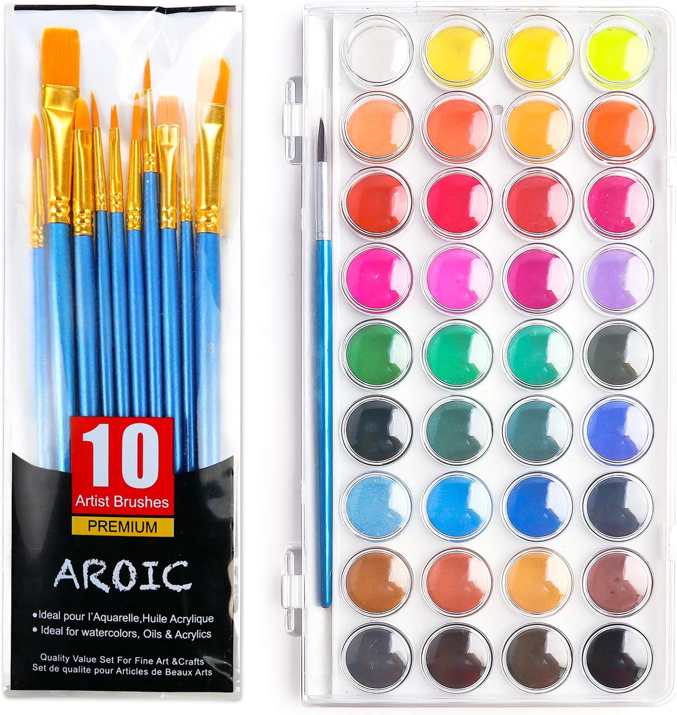 36 Colors, 10 Brushes Watercolor Paint Set
