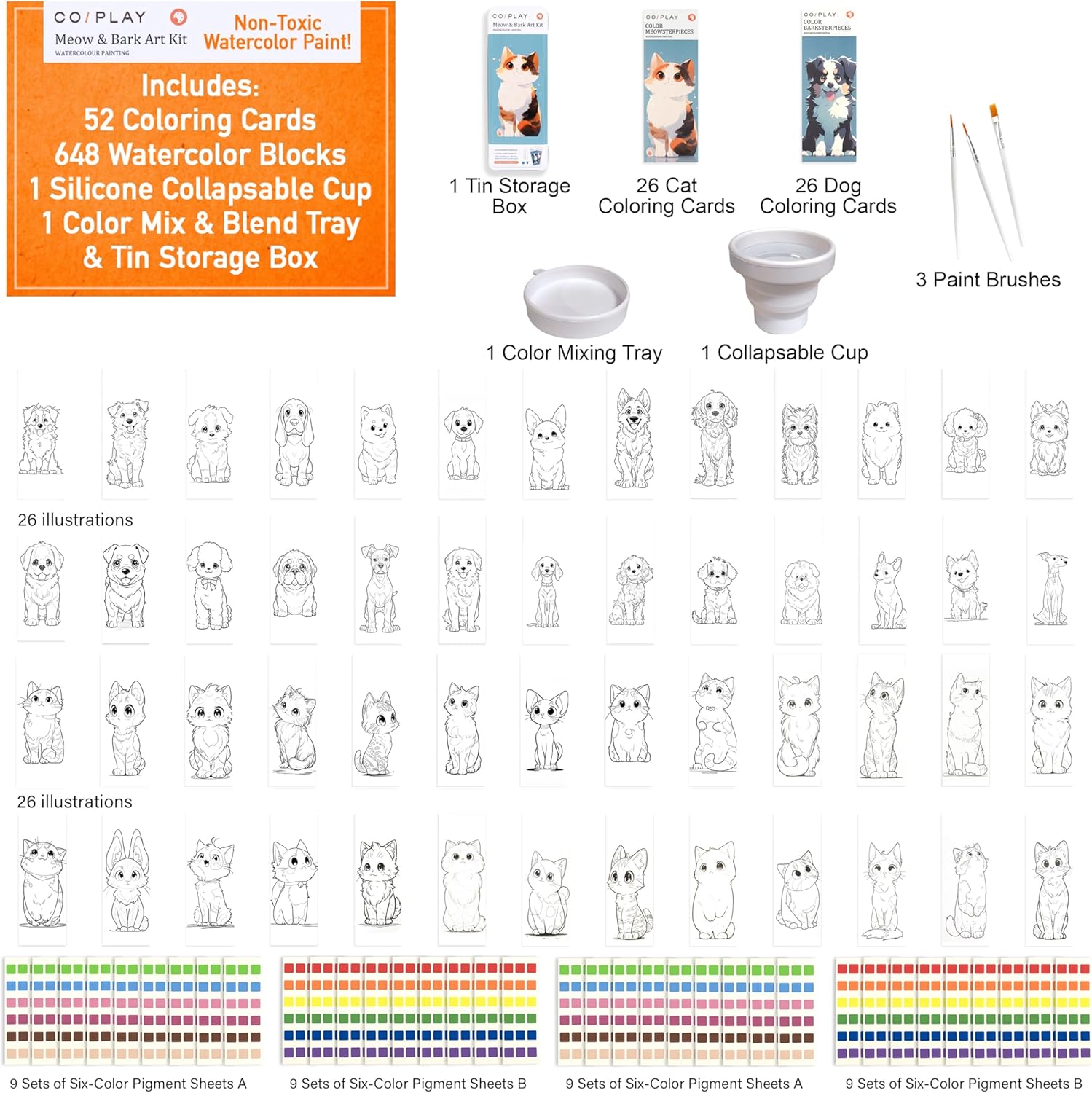 64 Color 8 Pack Watercolor Paint Set