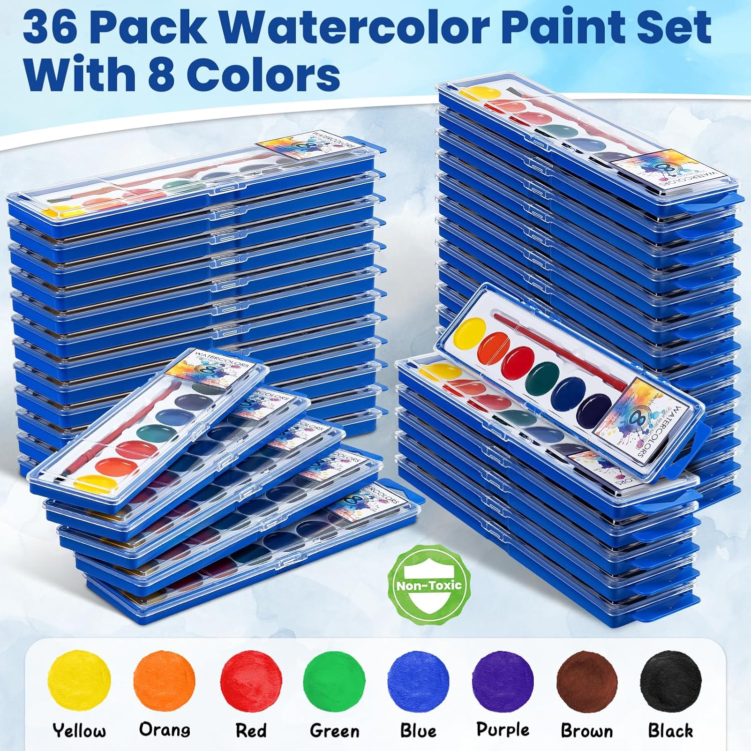 36 Pack Watercolor Paint Set, Kids Washable Paint
