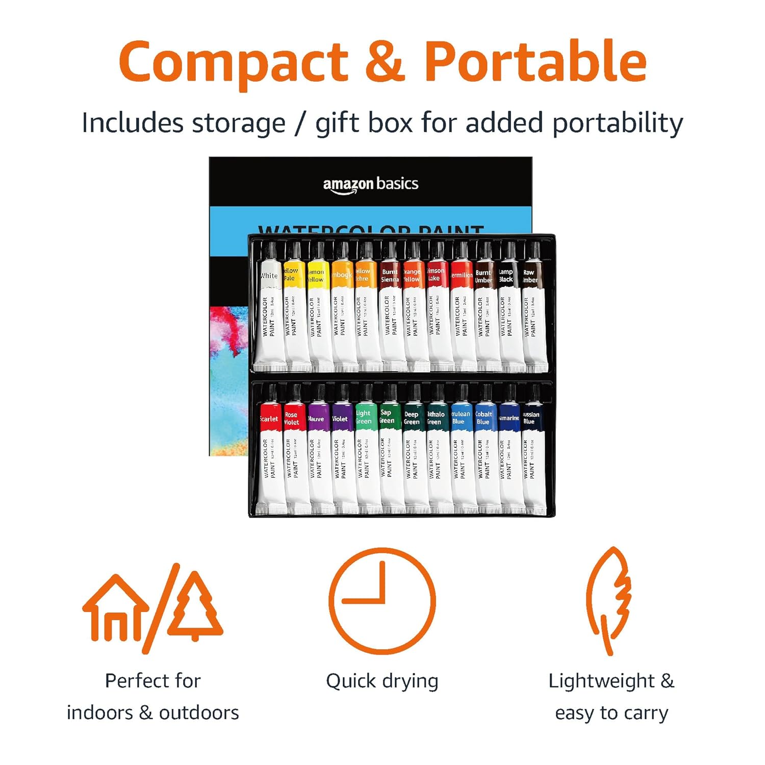 24 Colors Watercolor Paint Set Tubes