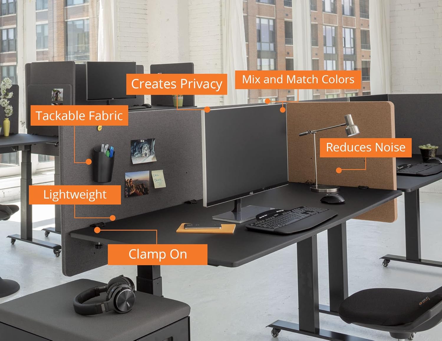 Stand Up Desk Store ReFocus Clip-On Acoustic Desk Divider Privacy Panel, Reduces Noise and Visual Distractions (Cool Gray, 59 in. X 23.6 in.)