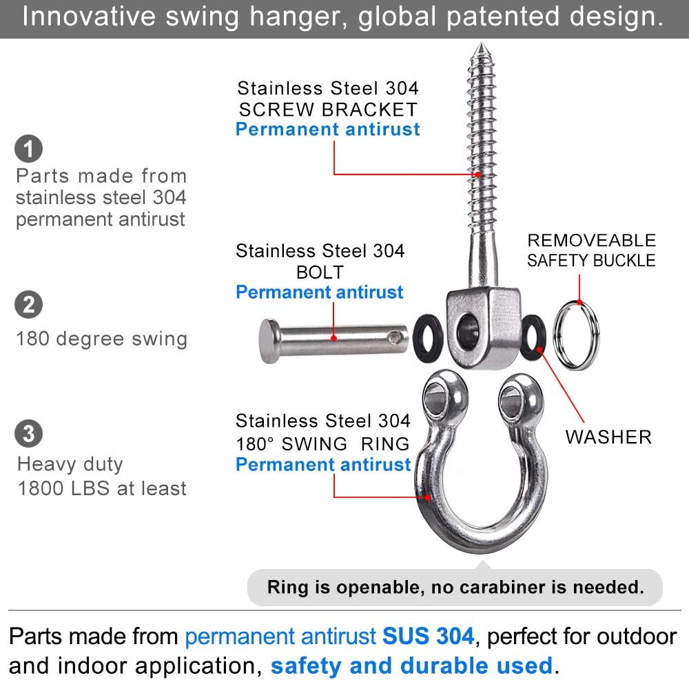 2 Pack 3 Stainless Steel Heavy Duty Swing Hooks