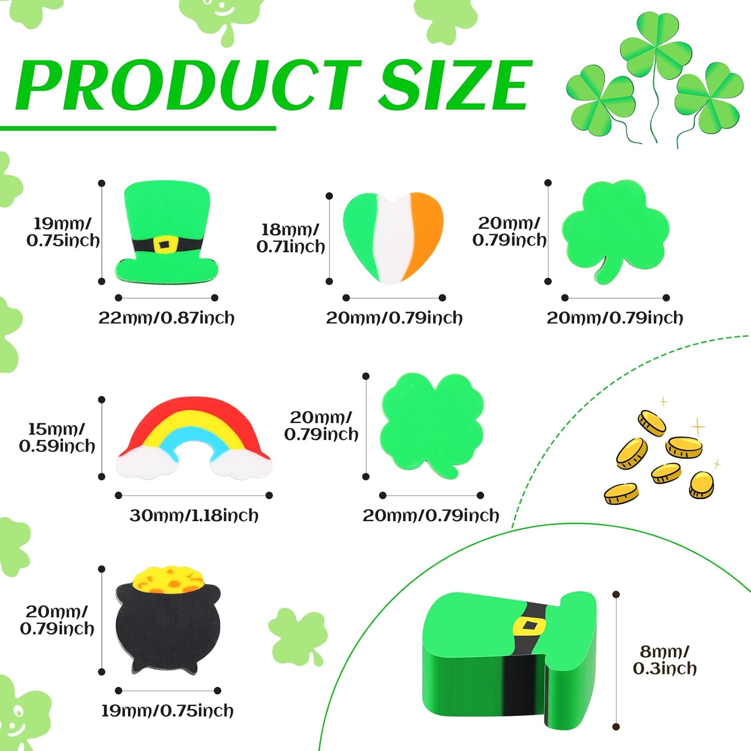 60 Pack St. Patrick's Kids Mini Erasers