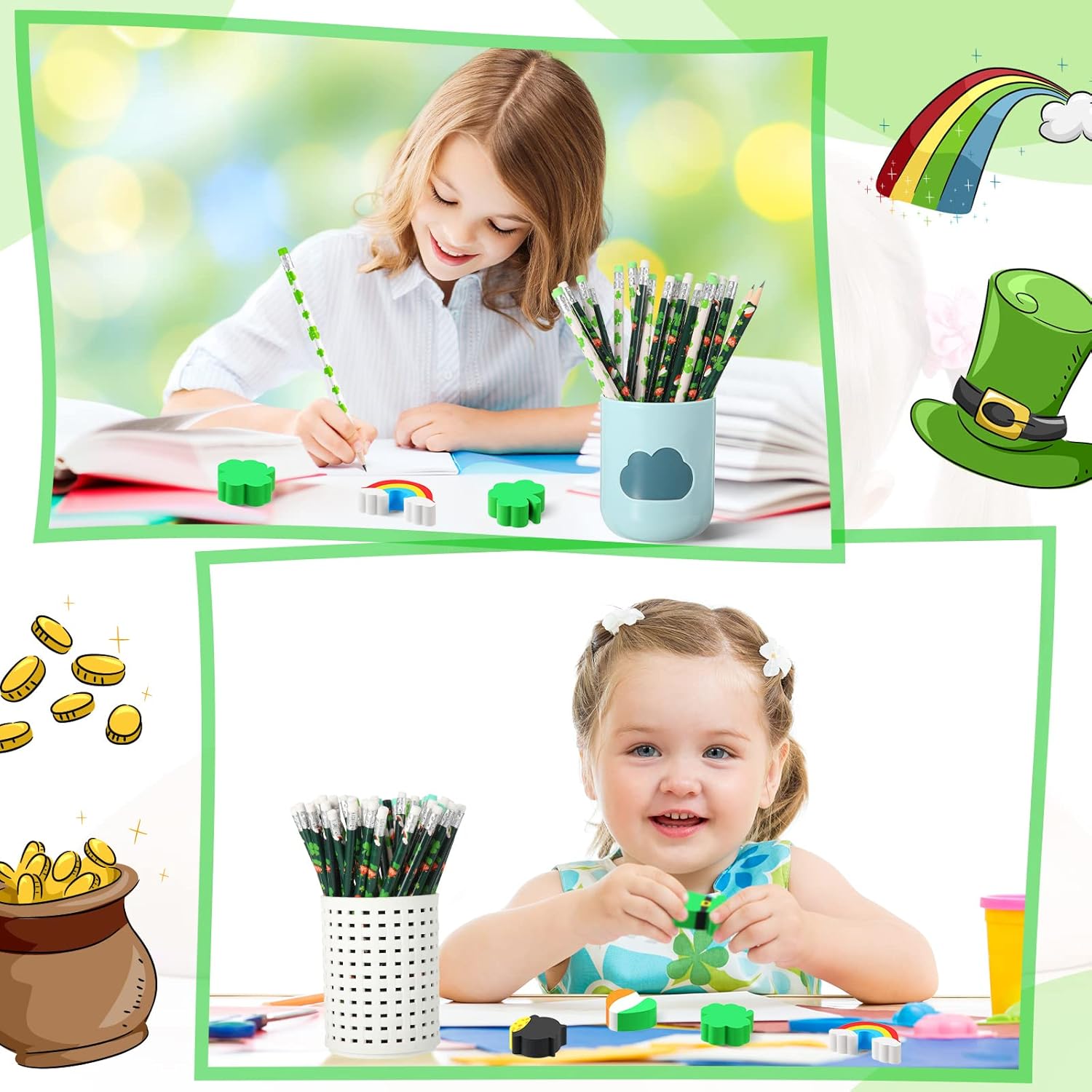 60 Pack St. Patrick's Kids Mini Erasers
