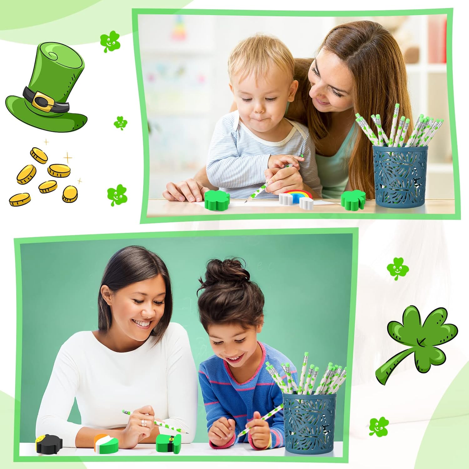 60 Pack St. Patrick's Kids Mini Erasers