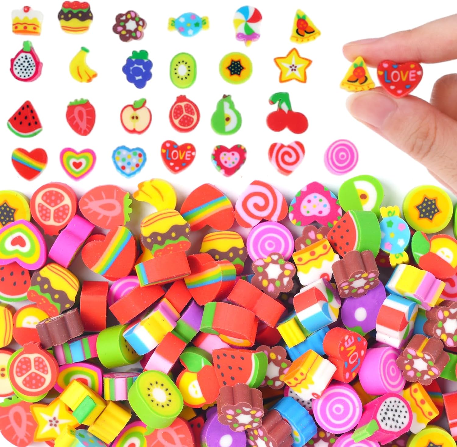 170 Pack Food Heart Kids Mini Erasers Bulk