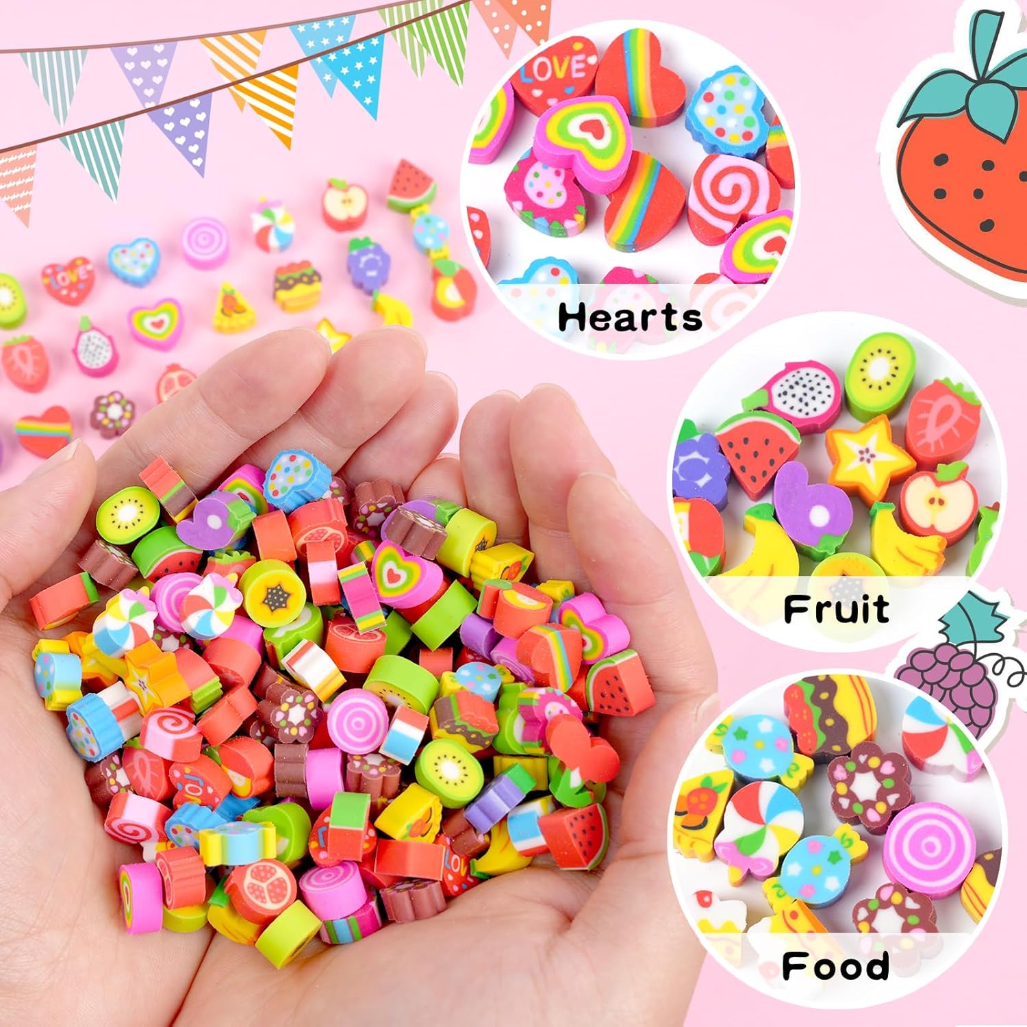 170 Pack Food Heart Kids Mini Erasers Bulk