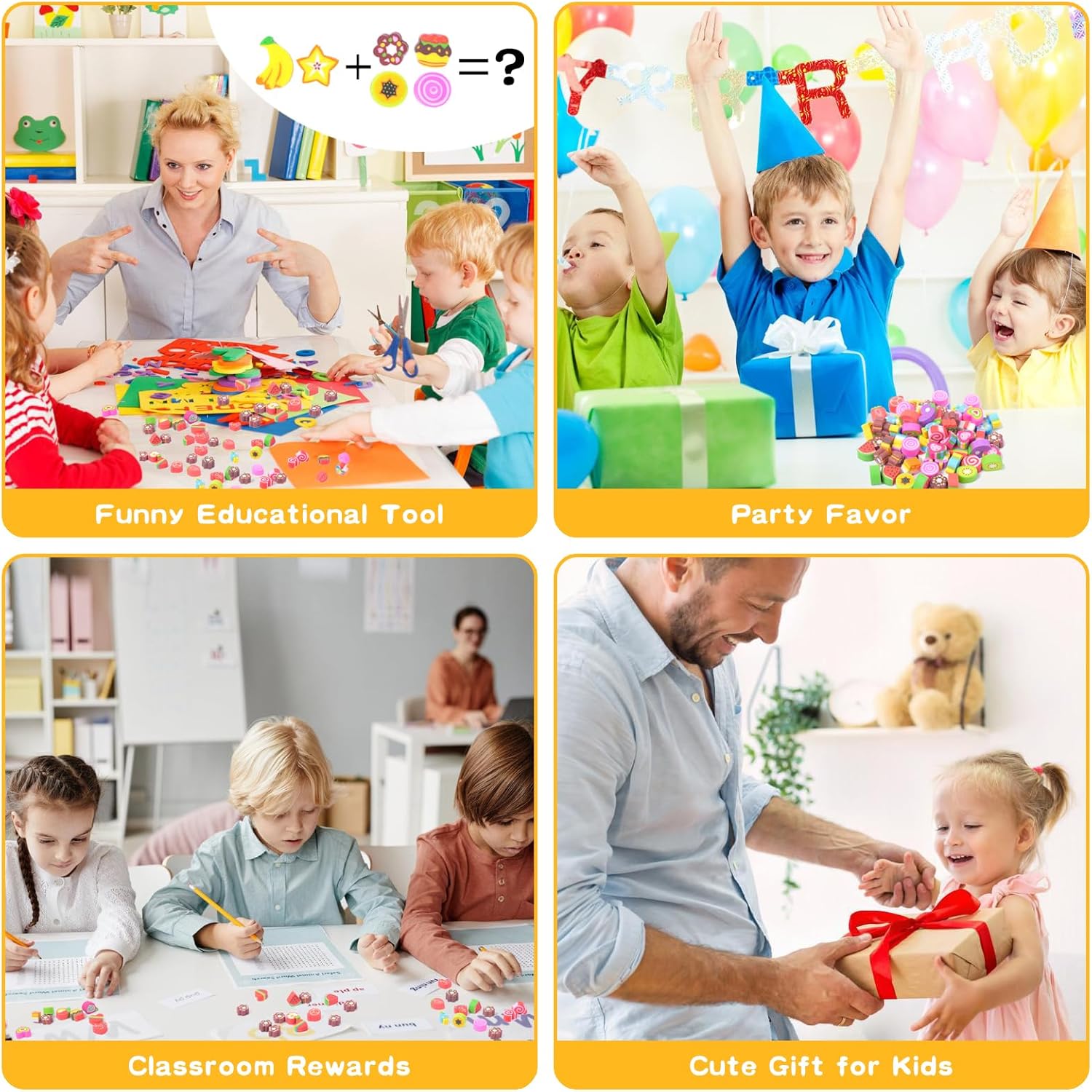 170 Pack Food Heart Kids Mini Erasers Bulk