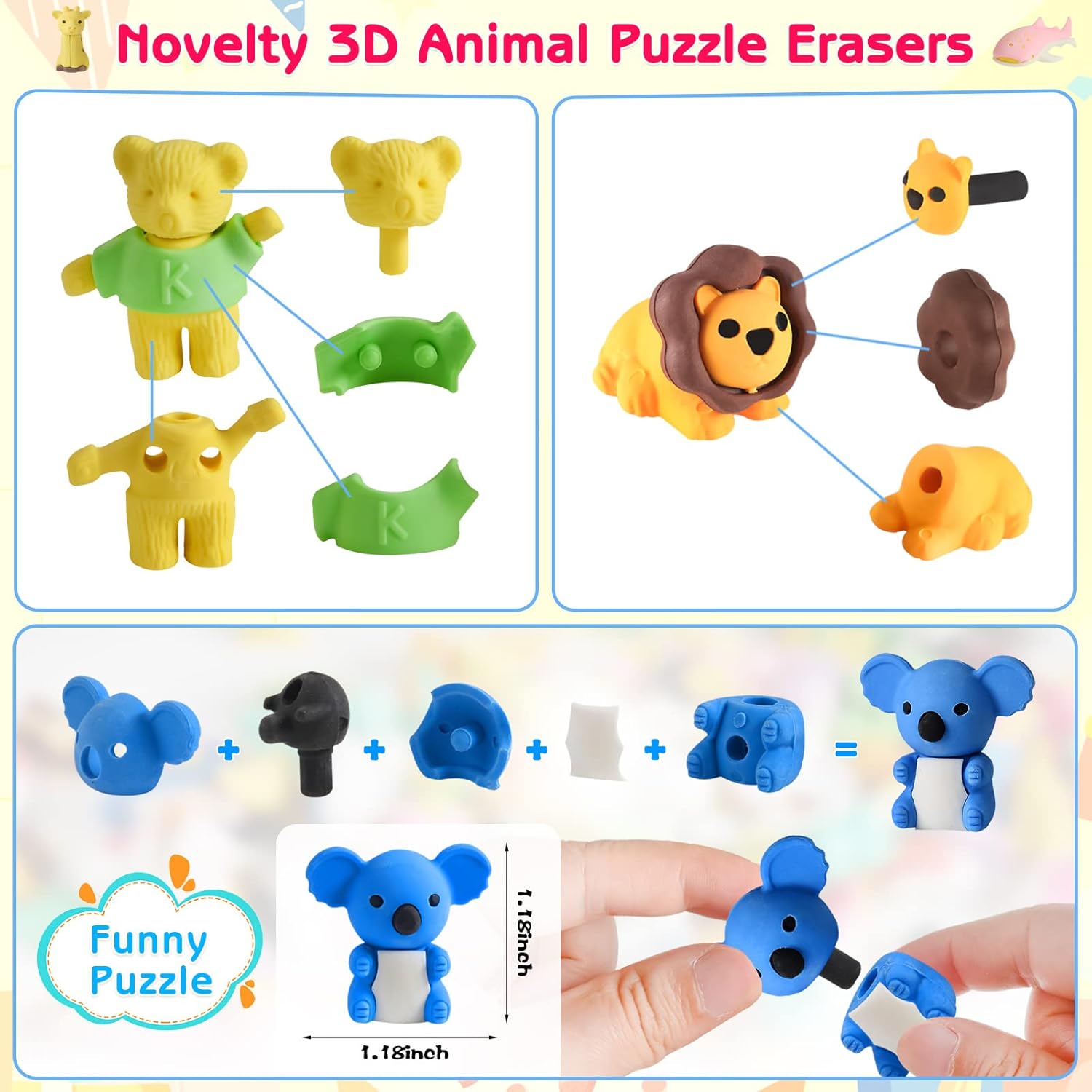 120 Pack Animal Eraser