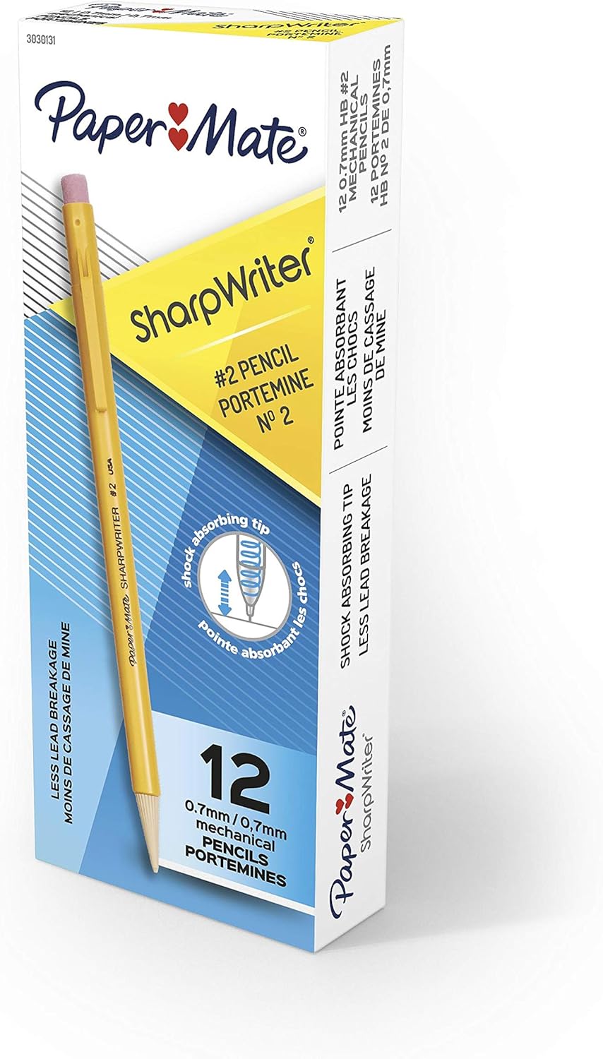 Paper Mate SharpWriter Automatic Pencils, 0.7 mm, HB #2, Yellow, Pack of 12