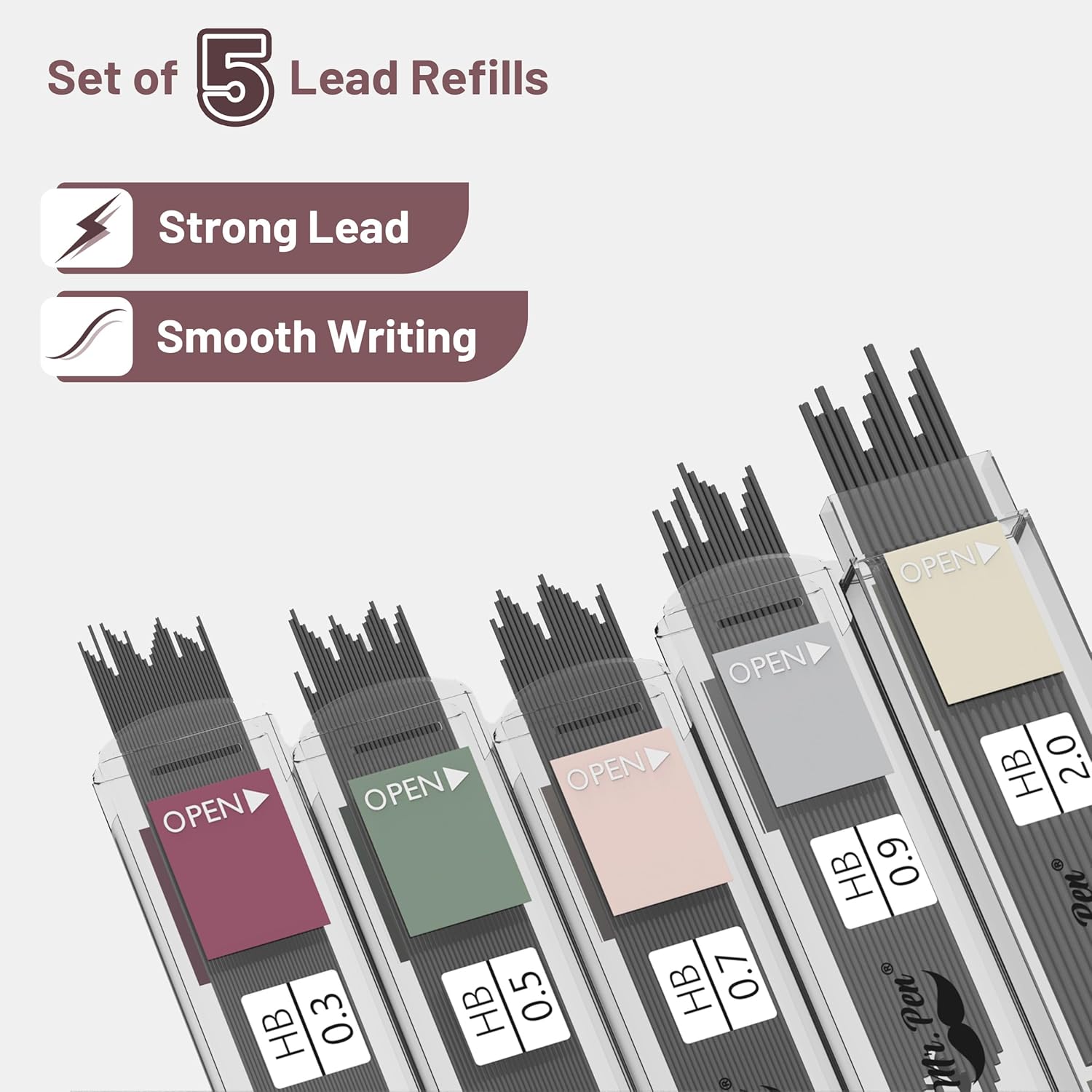 automatic pencil set with refill and eraser refill, 5 sizes - 0.3, 0.5, 0.7, 0.9 and 2 mm for drawing, painting and sketching