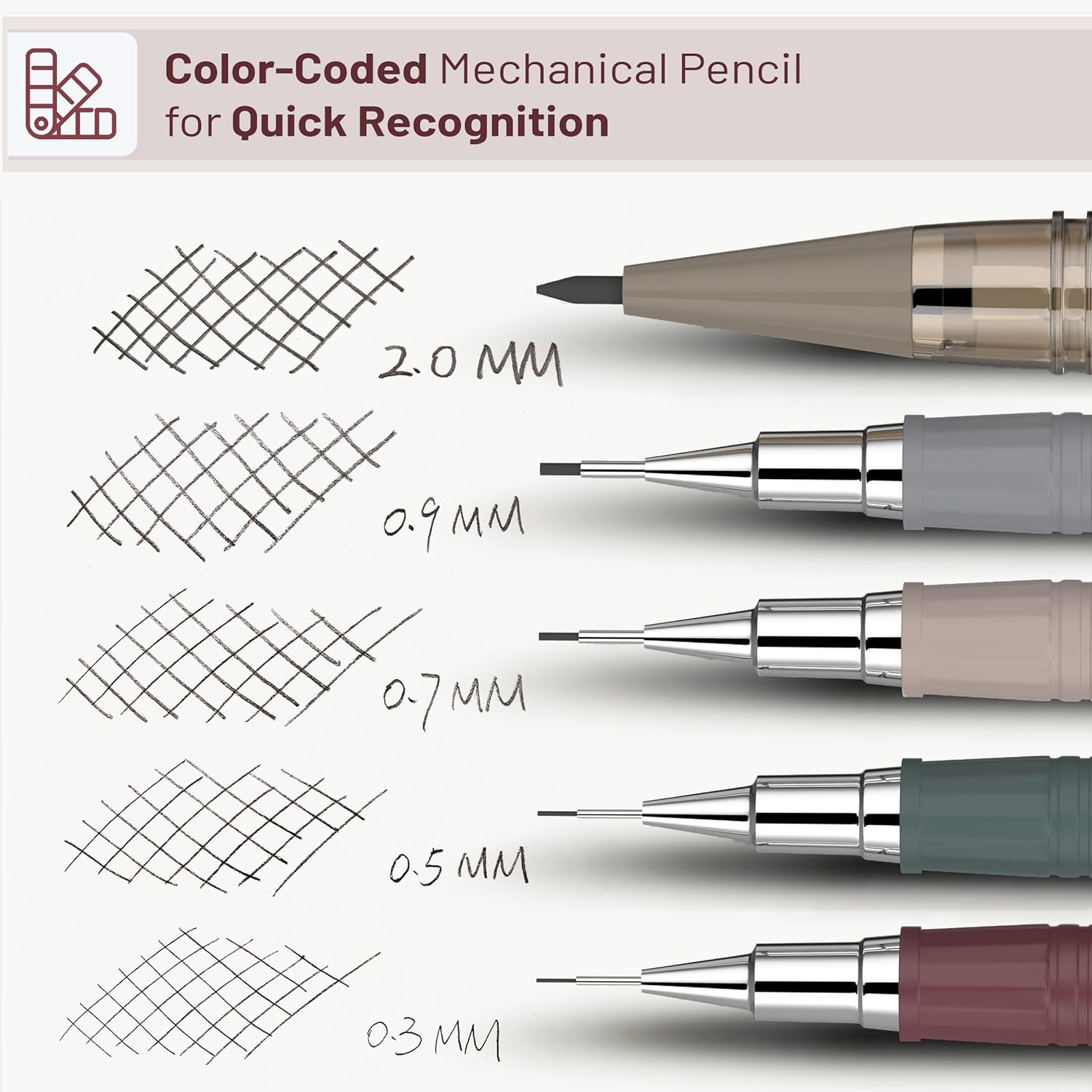 automatic pencil set with refill and eraser refill, 5 sizes - 0.3, 0.5, 0.7, 0.9 and 2 mm for drawing, painting and sketching