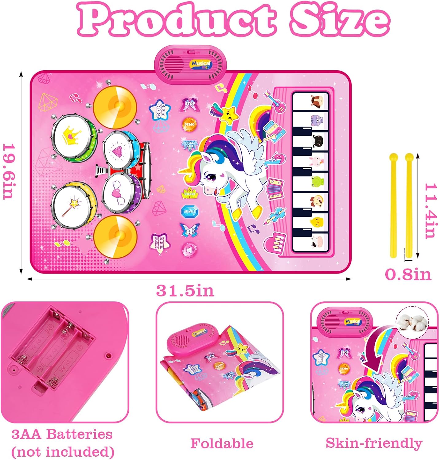 1 Year Old Girls Toys: Baby Musical Mat, Unicorn Toys, 12-18 Months Gifts