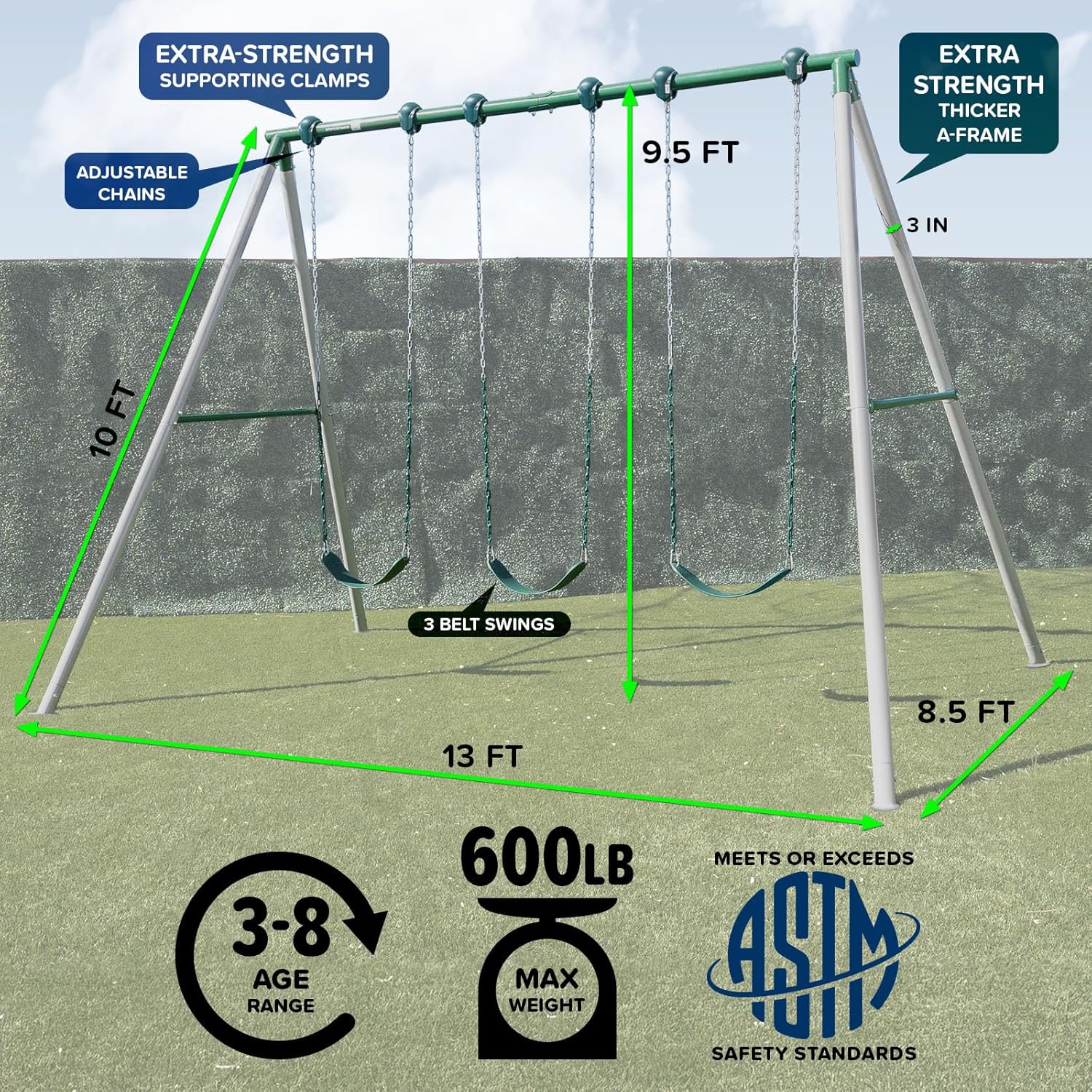 10ft Metal Swing Set