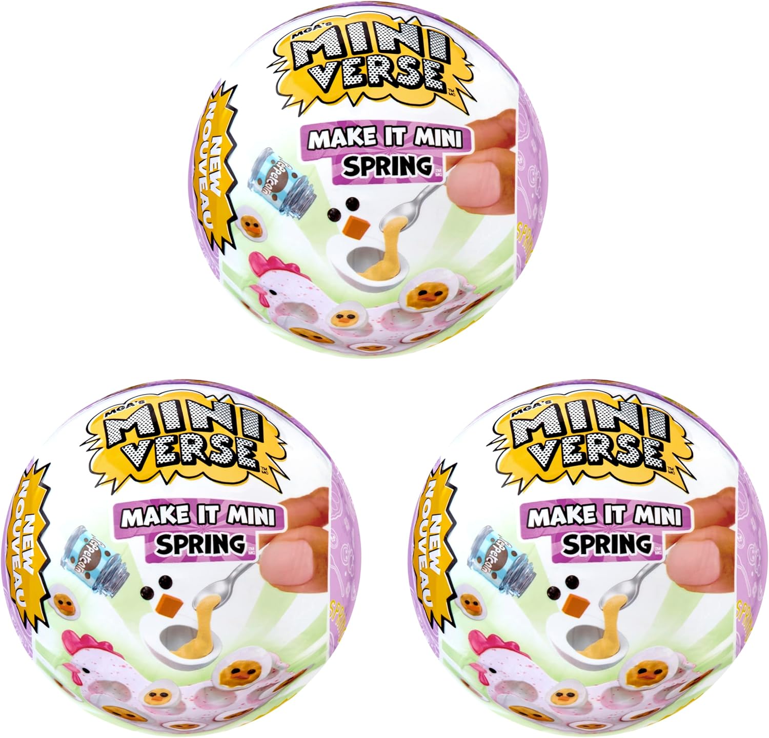 MGA's Miniverse Make It Mini Make It Mini Spring (Pack of 3) - Spring, Seasonal, Easter, Blind Bags, DIY, Crafts, Activities, Resin Games, Replica Food, Inedible, Collectors,8+