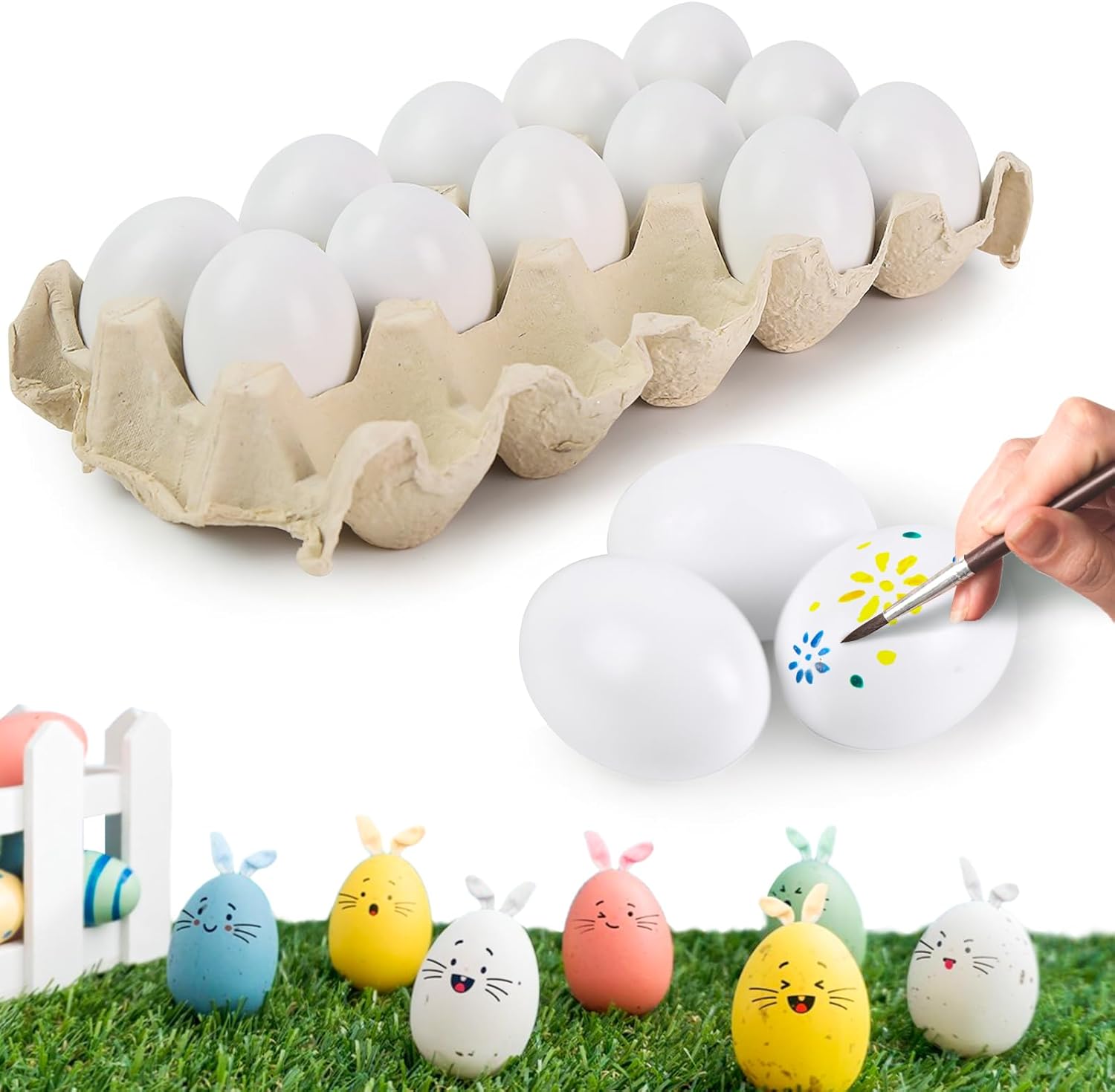 15 Pieces White Wooden Eggs Easter Eggs Kids Fake Eggs DIY Games,Kitchen Craft Decoration,Toys Food