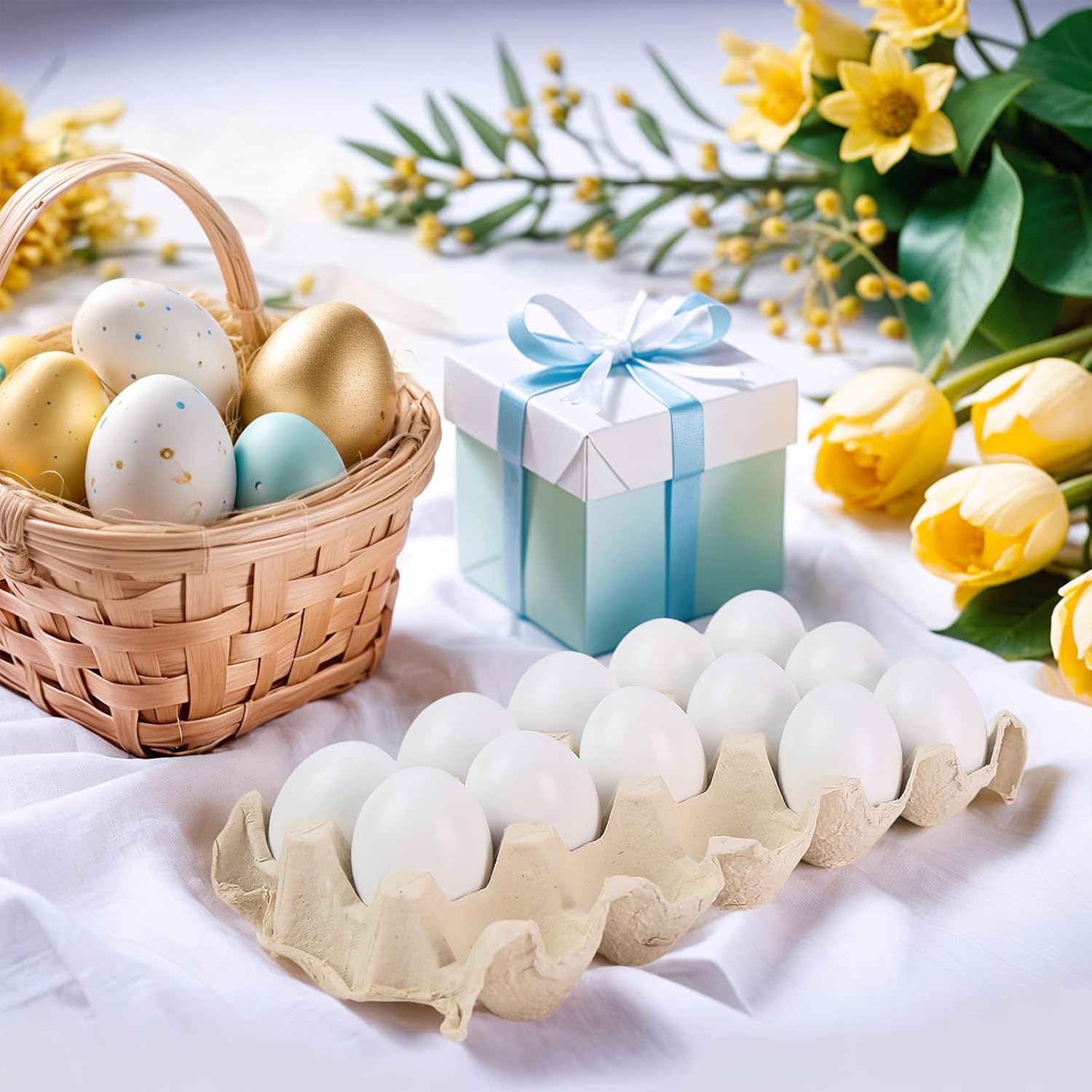 15 Pack White Wooden Easter Eggs