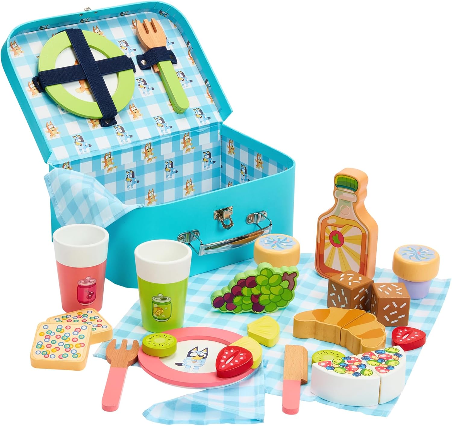 Picnic Basket Set - 30 Piece Wooden Role Play Toy with Carrying Case, Cutlery and Pretend Food Accessory - FSC Certified Materials - Suitable for ages 3 and up