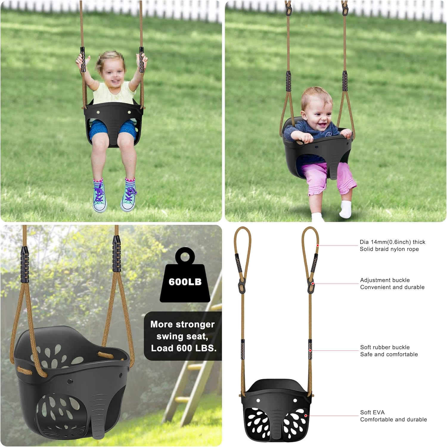 Heavy Duty High Back Full Bucket Toddler Swing Seat