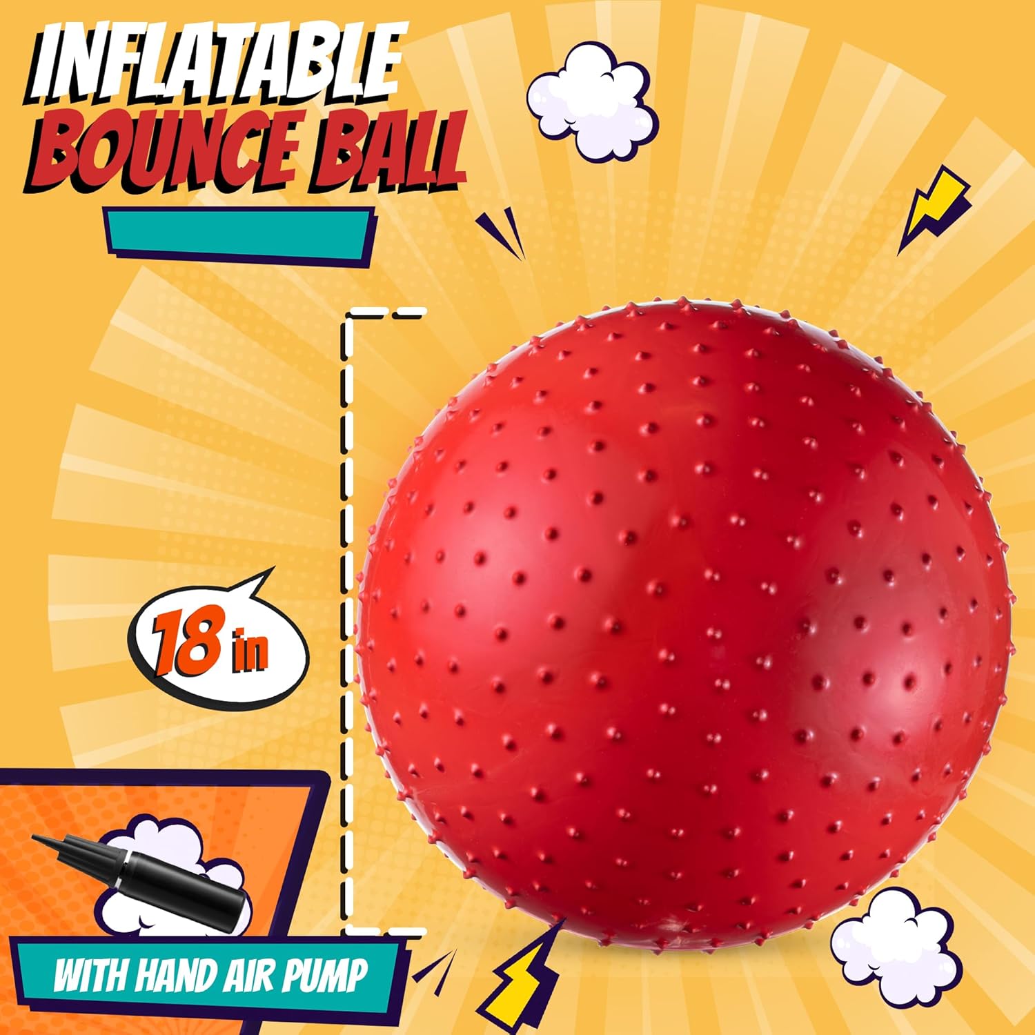 5 Inflatable Jumbo Balls, 18 inches, With Hand Air Pump