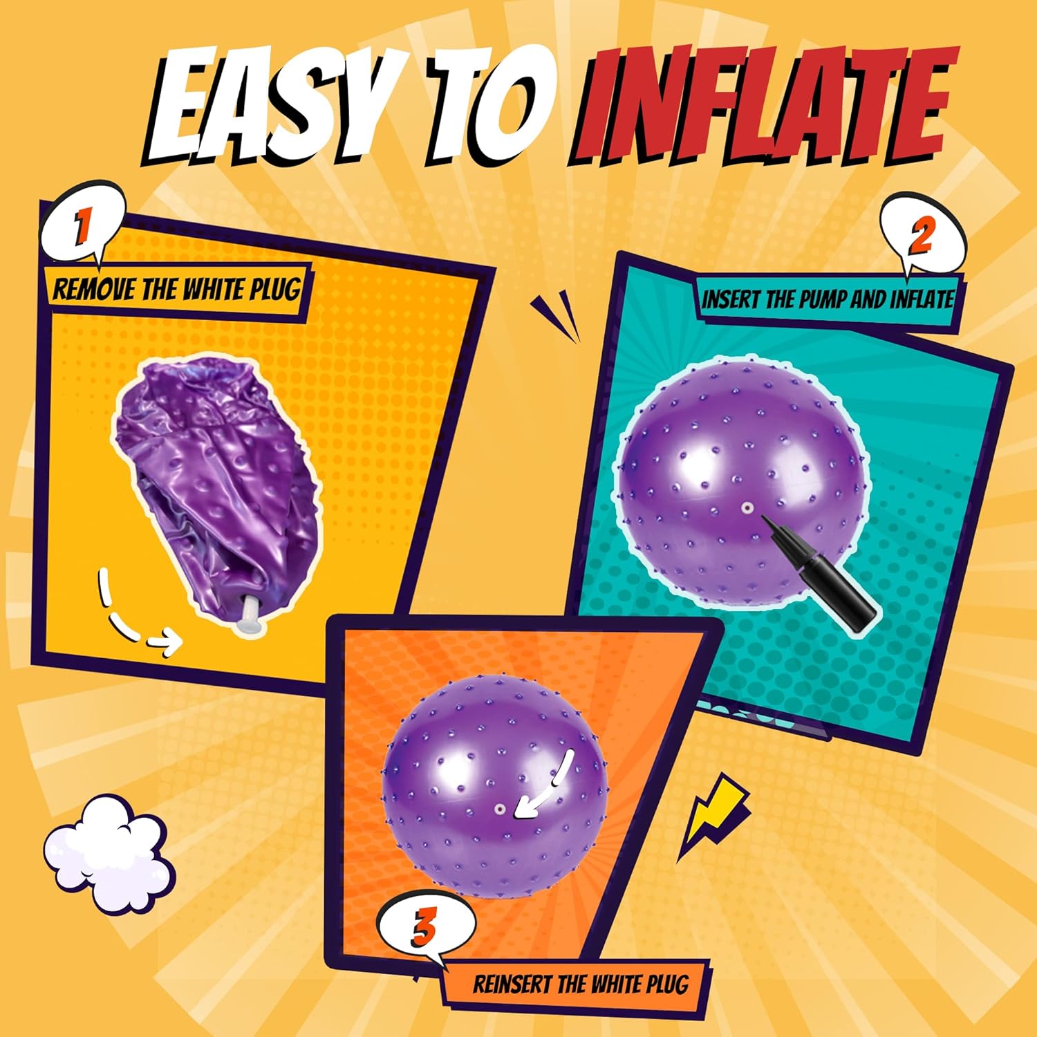 5 Inflatable Jumbo Balls, 18 inches, With Hand Air Pump