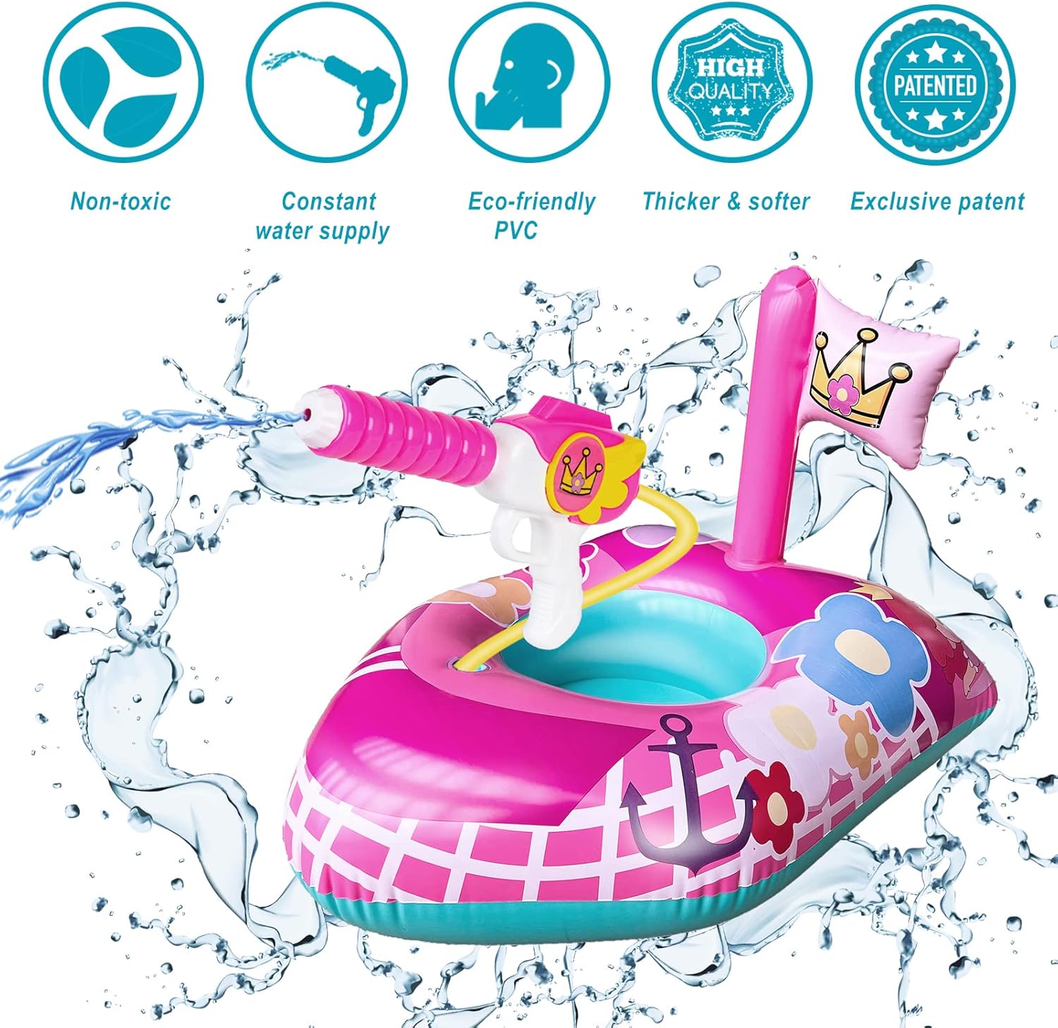 Kids-Girls Inflatable Pool Pontoon Boat